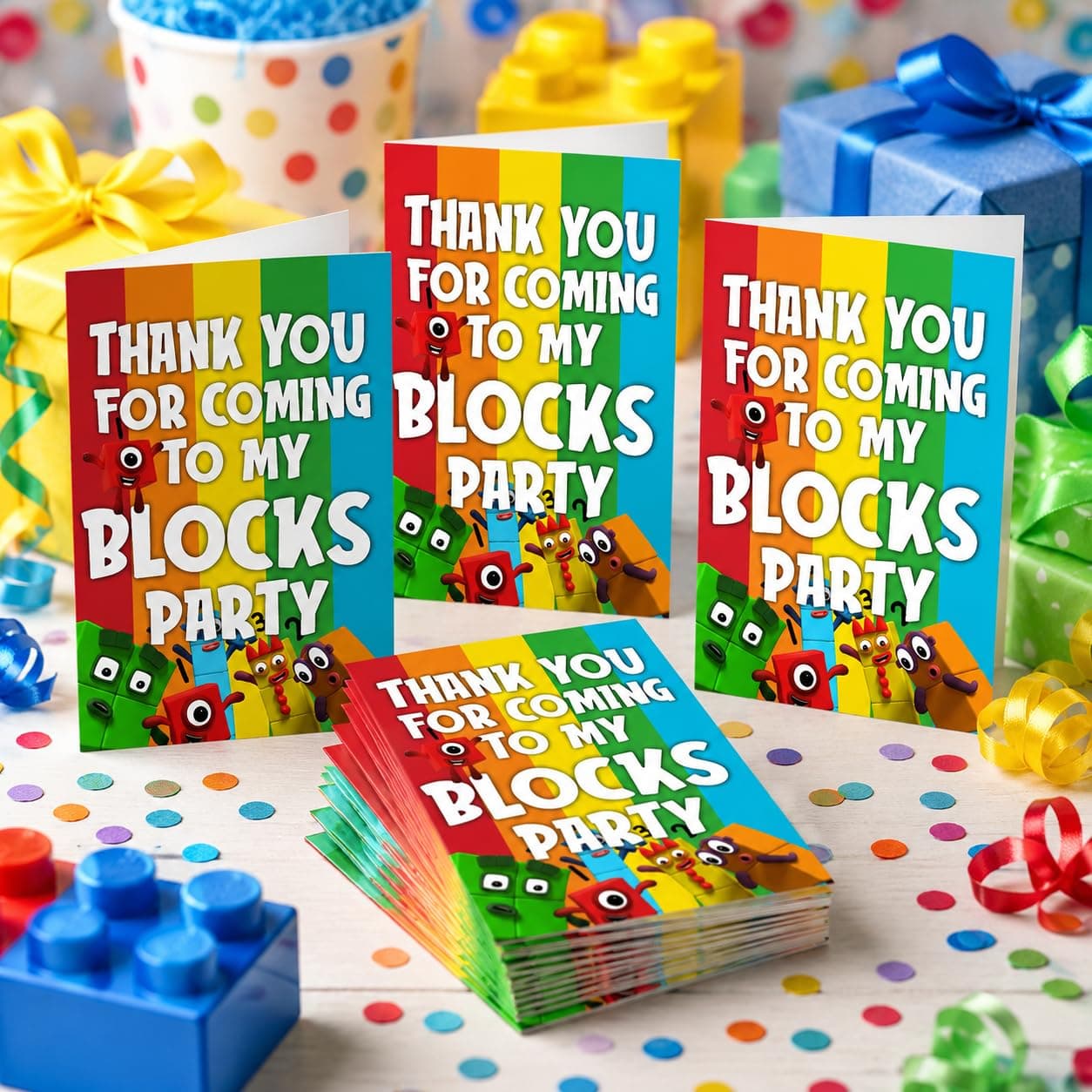Balloonistics Number Blocks Theme Thank You Cards - Pack of 10 Math-Powered "Step Squad" Note Cards with Envelopes - Double-Sided Cardstock Fill-in Appreciation Cards for Kids, Educational Birthday Party Favors (Thank you Cards - Pack of 20)