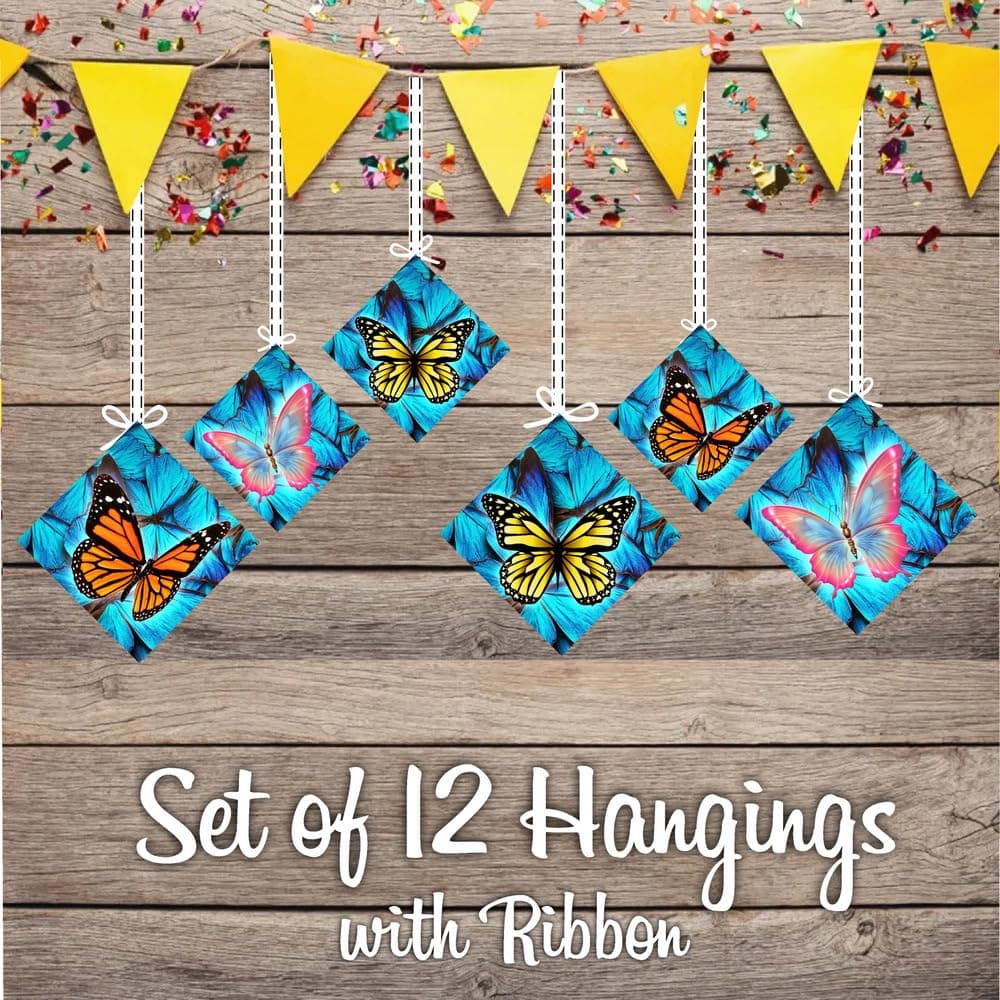 Balloonistics Butterfly Theme Birthday Hanging Decorations - Pack of 12 Double-Sided Cardstock Cutouts - Pink, Gold & Purple Enchanted Garden Party Decor, Whimsical Butterfly Ceiling Hangings (Hangings - Pack of 12) thumbnail 2