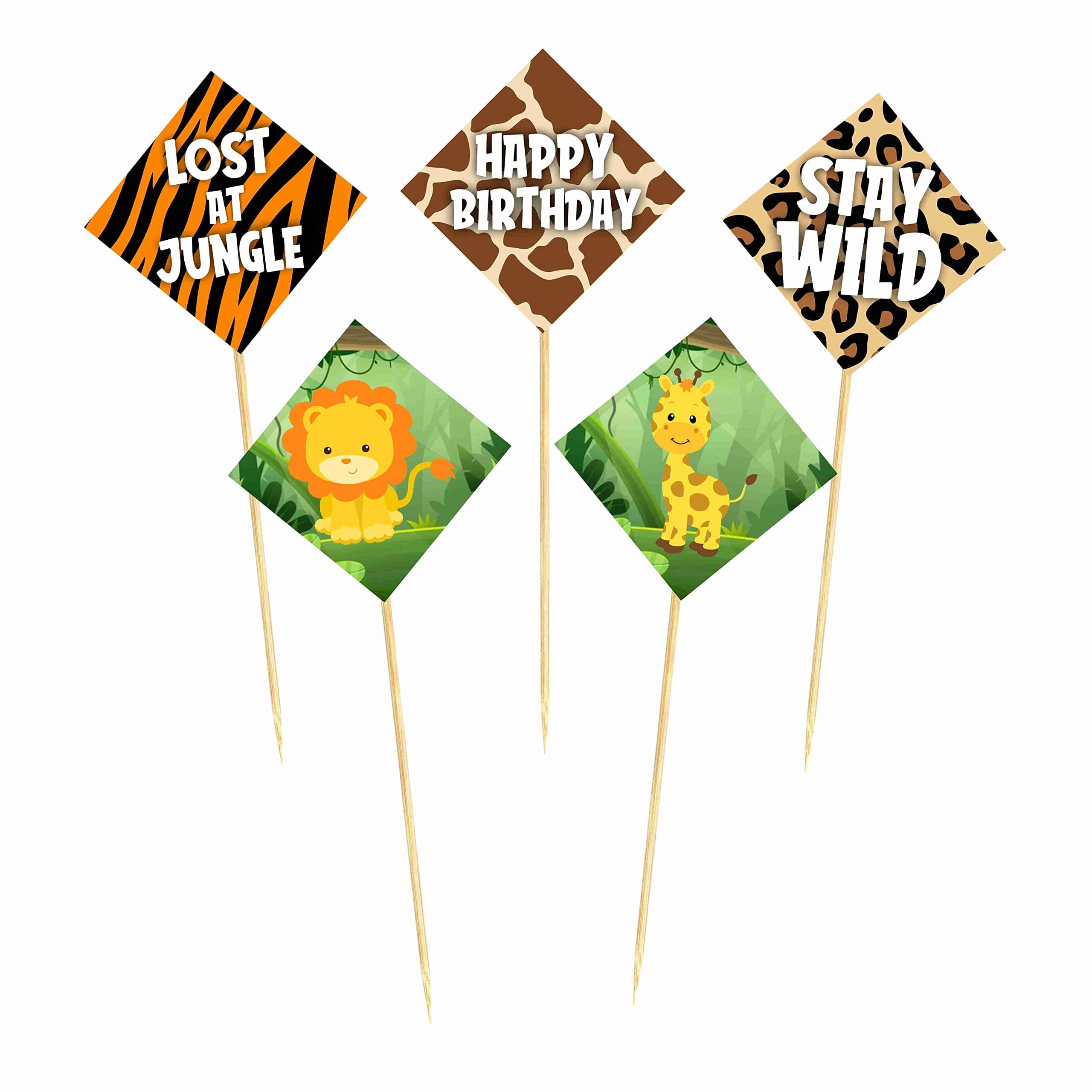 Balloonistics African Safari Cake Toppers with Bamboo Sticks African Jungle Animal Theme Birthday Cake Decorations Premium Cardstock Zoo Party Supplies for Kids (Cake Topper - Pack of 10) thumbnail 2