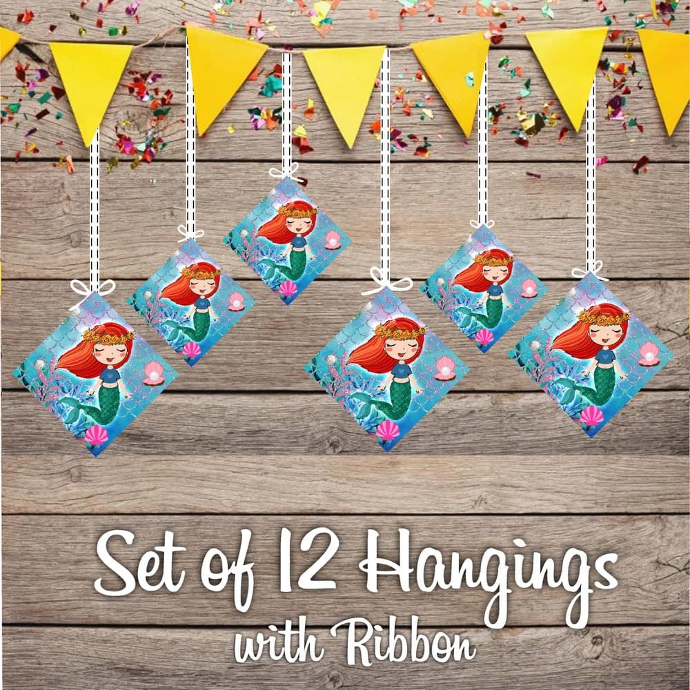 Balloonistics Mermaid Party Decorations Hanging Decor Double-Sided Cardstock Room Decor with Ribbons Under the Sea Birthday Supplies (Hangings - Pack of 12) thumbnail 2
