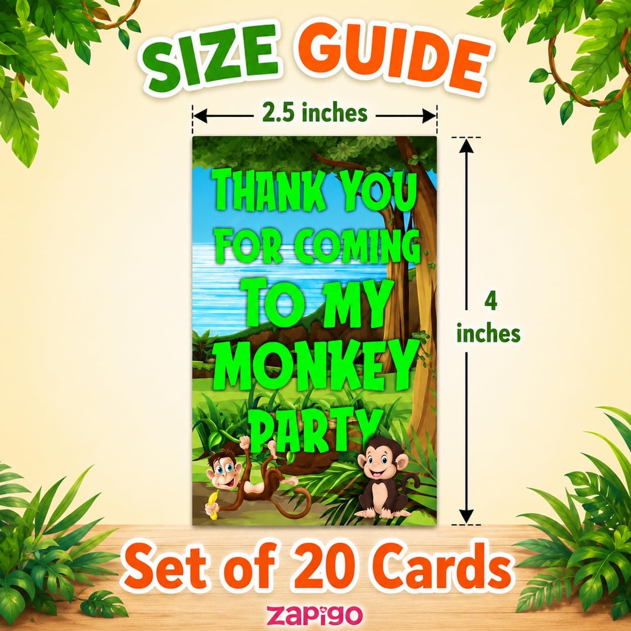 Balloonistics Monkey Theme Thank You Cards for Kids Birthday - Pack of 20 Jungle Safari Return Gift Notes - Premium Cardstock Stationery, Cute Animal Party Supplies for Boys and Girls (Thank you Cards - Pack of 20) thumbnail 6