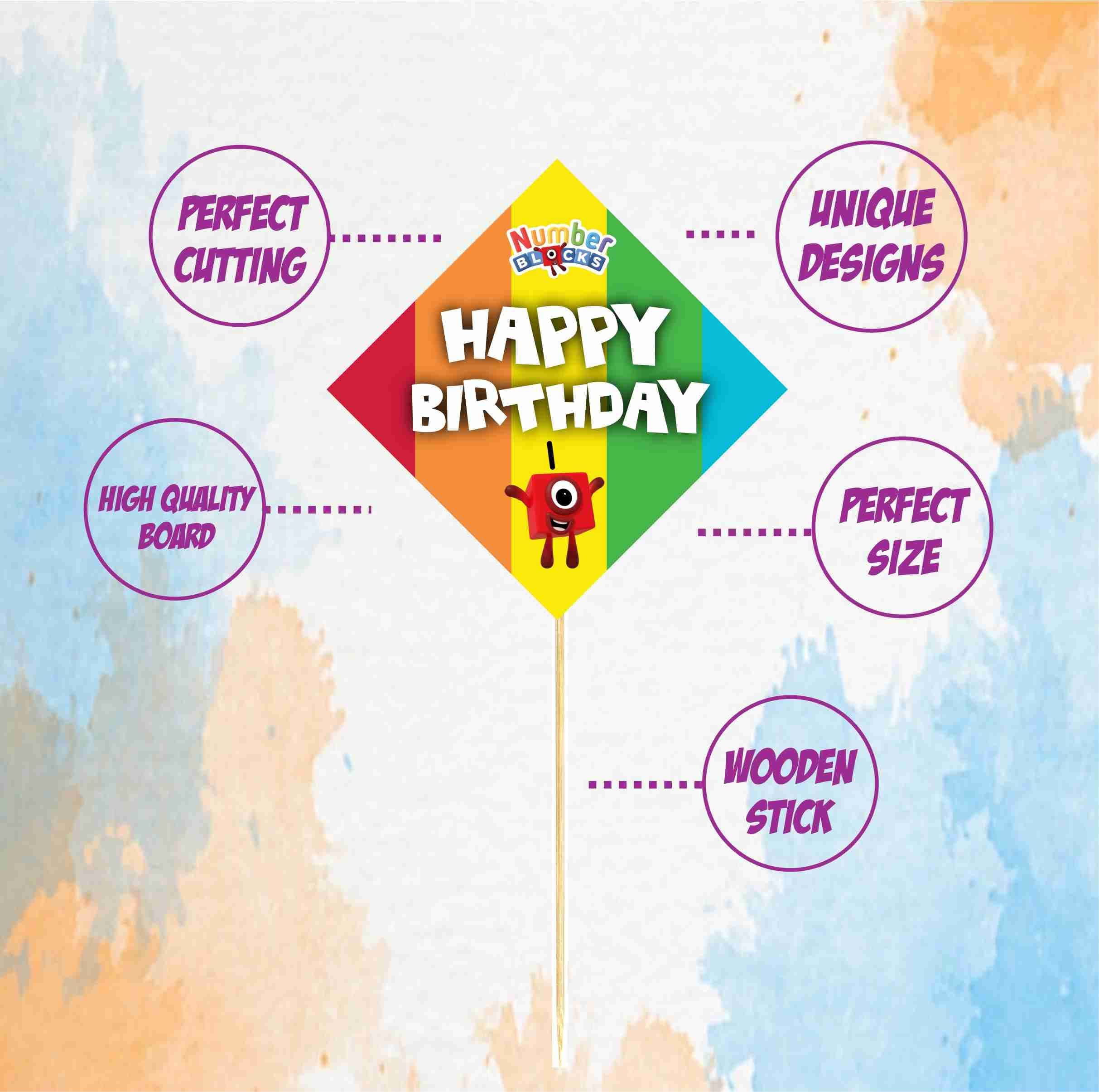 Balloonistics Number Blocks Theme Birthday Cake Toppers Math-Powered Learning & Fun Cake Decorations with Bamboo Sticks - Premium Cardstock "Step Squad" Toppers for Kids (Cake Topper - Pack of 10) thumbnail 5