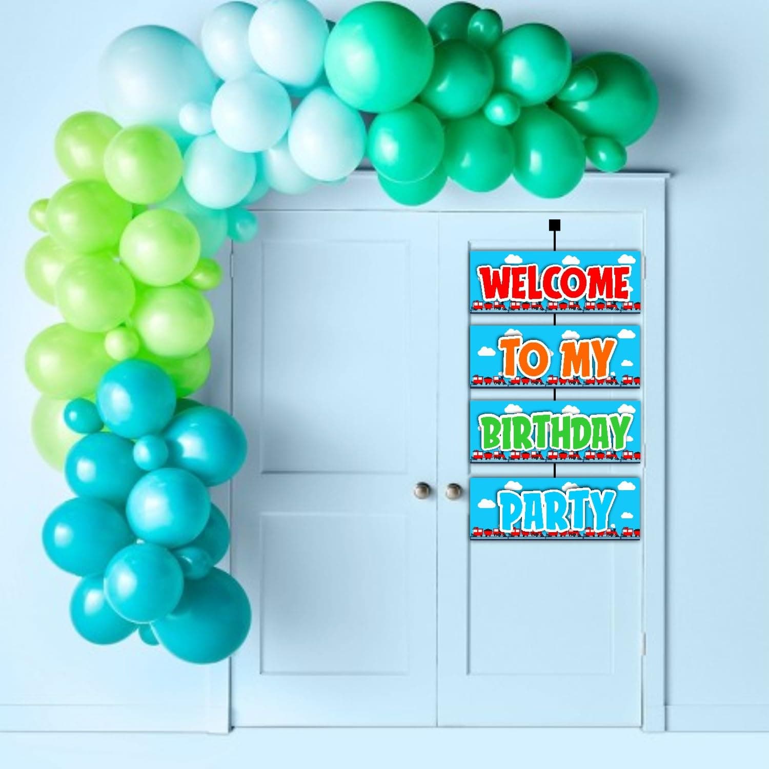Balloonistics Train Birthday Theme Welcome Board 2.3 Feet Steam Engine Rail Decoration for Indoor and Outdoor Durable Cardstock Party Sign with Ribbon (Welcome Outdoor Board) thumbnail 3