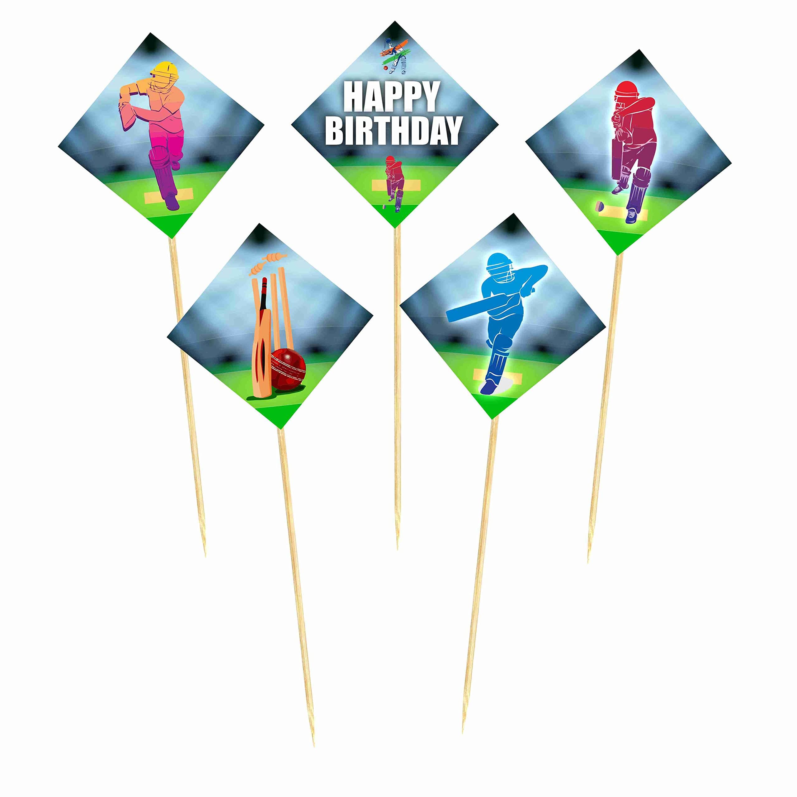 Balloonistics Cricket Theme Cake Toppers Premium Cardstock Picks with Bamboo Sticks Sporty Cricket Theme Party Decorations for Cakes (Cake Topper - Pack of 10) thumbnail 2