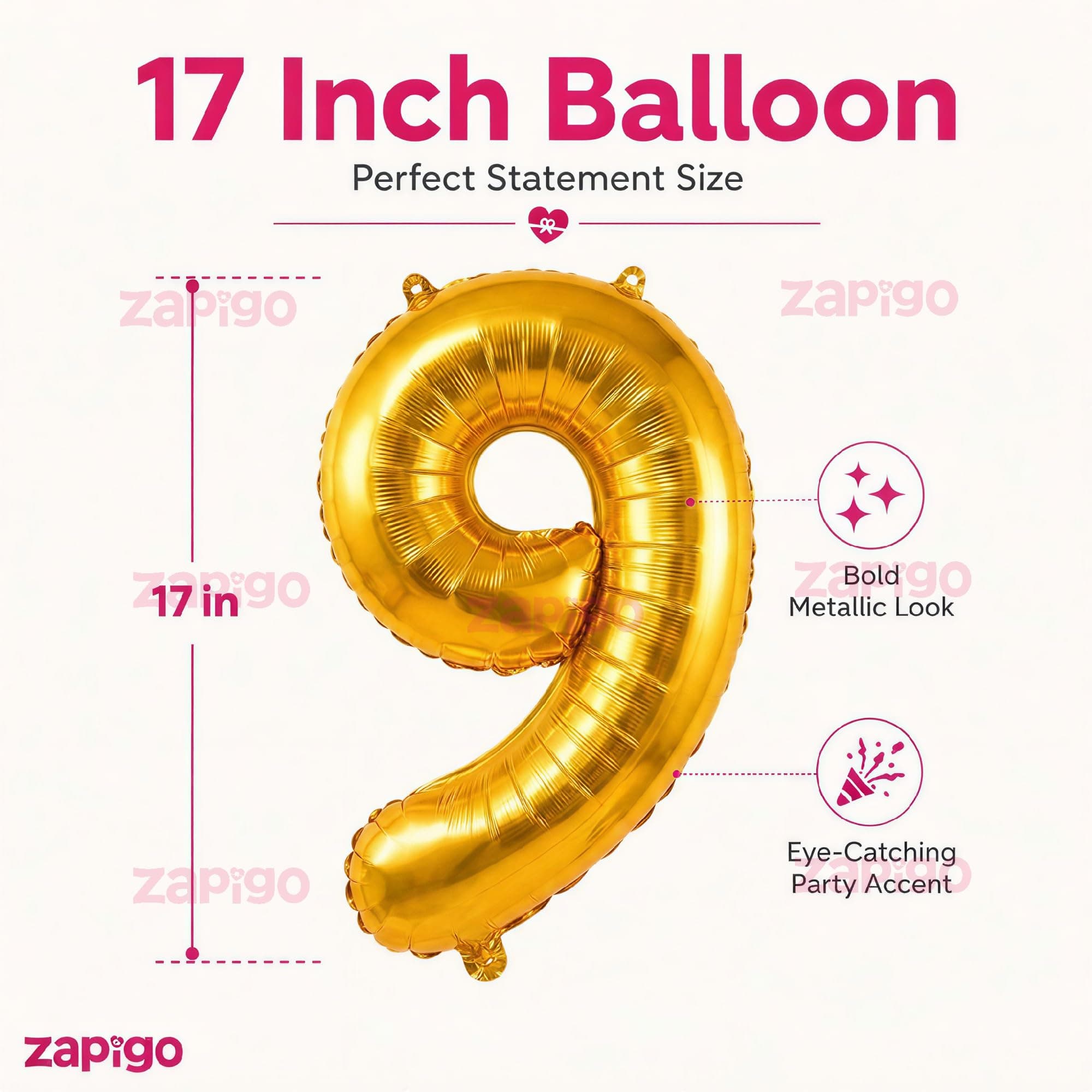 Balloonistics Gold Foil Number 9 Balloon – 16 Inch Golden Foil Number for Custom Age, Year & Phrase Party Decoration (Number 9) thumbnail 2