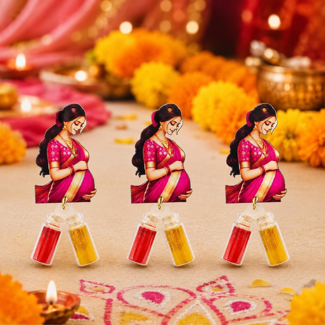 Habba Blouse Piece with Cow Kumkum, Silver Plate, Laminated Gift Bag & Festive Gold Note, Traditional Haldi Kumkum Return Gift for Diwali, Navratri, Weddings, Housewarming, Baby Showers - Pack of 10 thumbnail 1