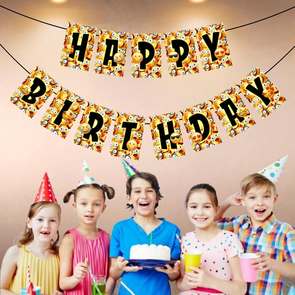 Balloonistics Smiley Face Happy Birthday Banner – Vibrant Yellow Retro Aesthetic Bunting – Premium Cardstock "Happy Vibes" Party Decorations for Kids & Adult Birthdays thumbnail 3
