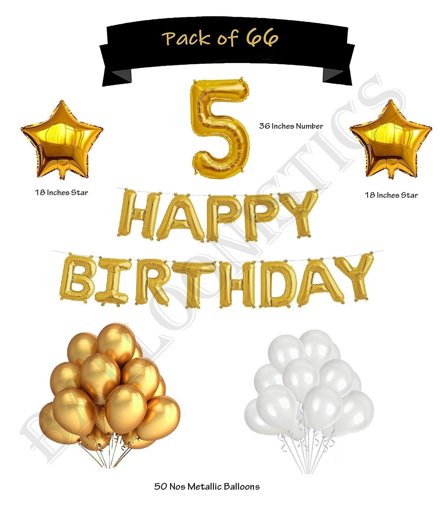 Balloonistics 5th Birthday Decoration Box – Pack of 66 with 16 Inch Foil Balloon & Birthday Balloons Combo thumbnail 1