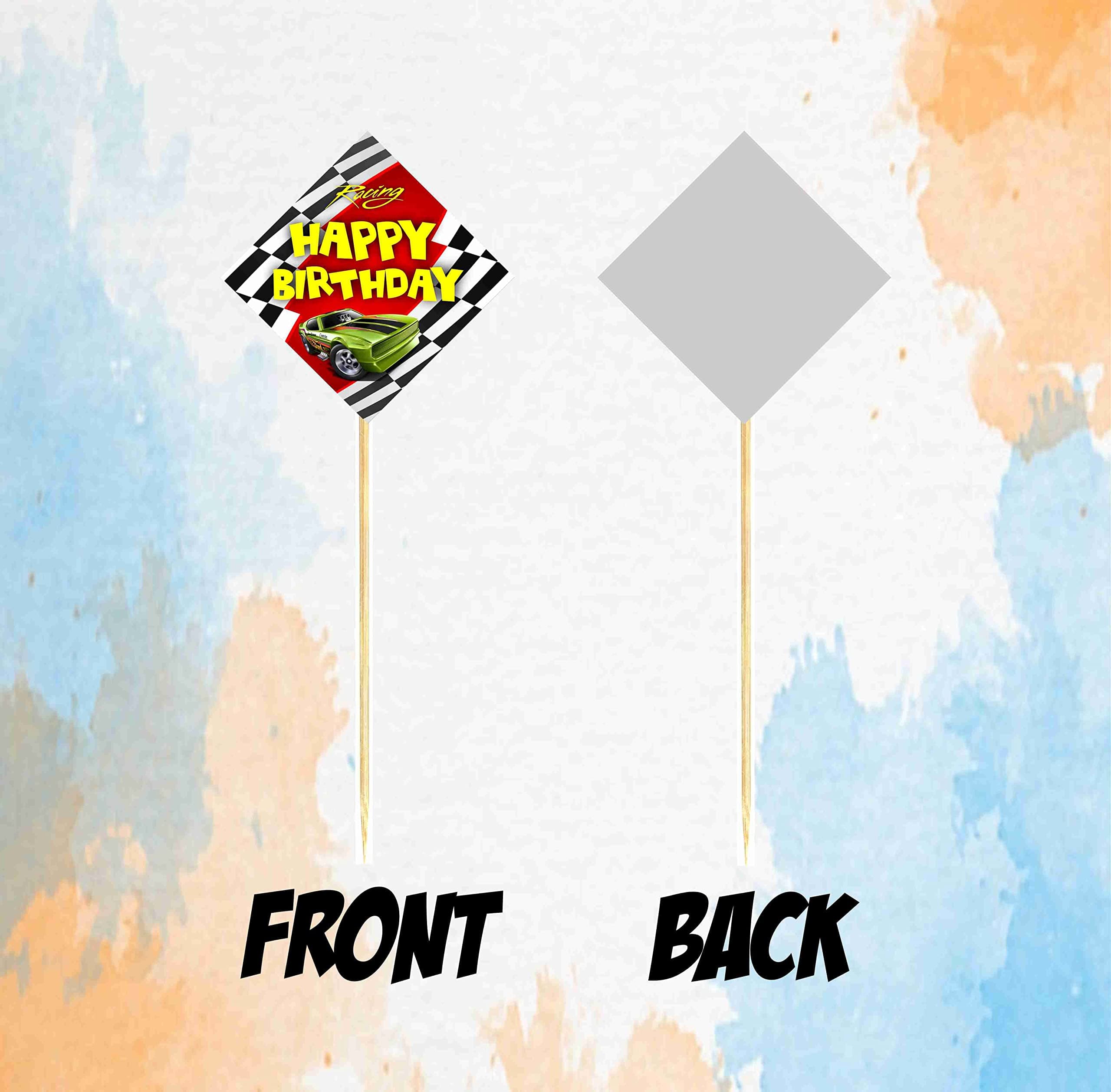 Balloonistics Sports Car Theme Happy Birthday Cake Toppers - Pack of 10 Double-Sided Cardstock Treat Picks - Racing & Supercar Party Decorations - Fast One & Two Fast Cake Decor - Includes Food-Safe Bamboo Sticks(Cake Topper - Pack of 10) thumbnail 4