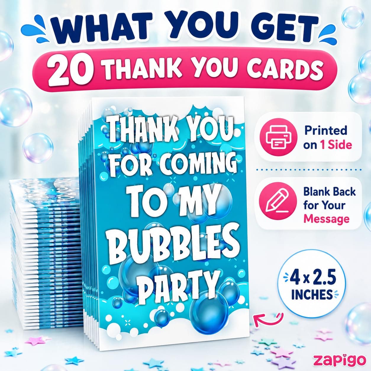 Balloonistics Bubble Theme Thank You Cards - Pack of 20 Whimsical "Pop" Party Note Cards - Premium Cardstock Double-Sided "Thanks for Popping By" Stationery, Iridescent Bubble & Blue Sky Gratitude Cards (Thank you Cards - Pack of 20) thumbnail 2