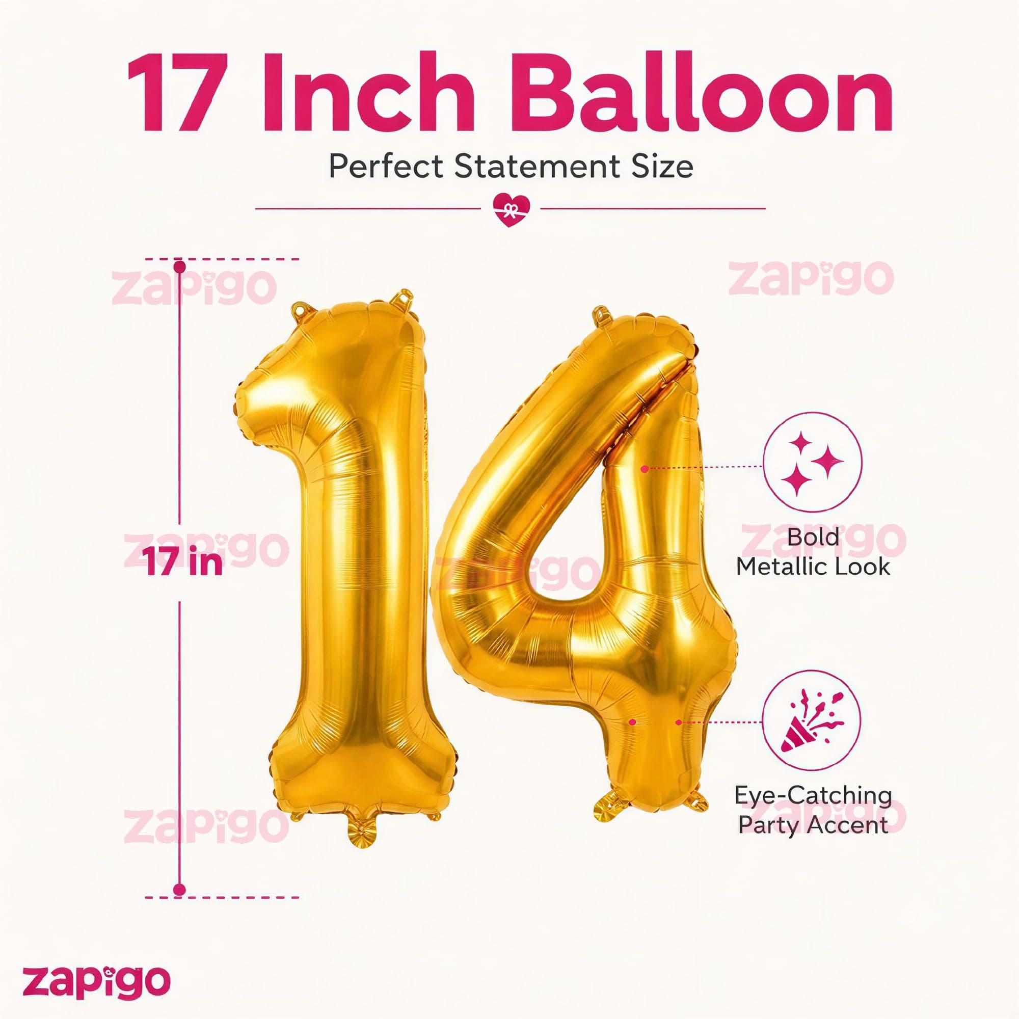 Balloonistics Number 14 Gold Foil Balloon – 17-Inch Metallic Gold “14” Balloon for 14th Birthday & Teen Party Decorations (Gold, Pack of 2) thumbnail 3