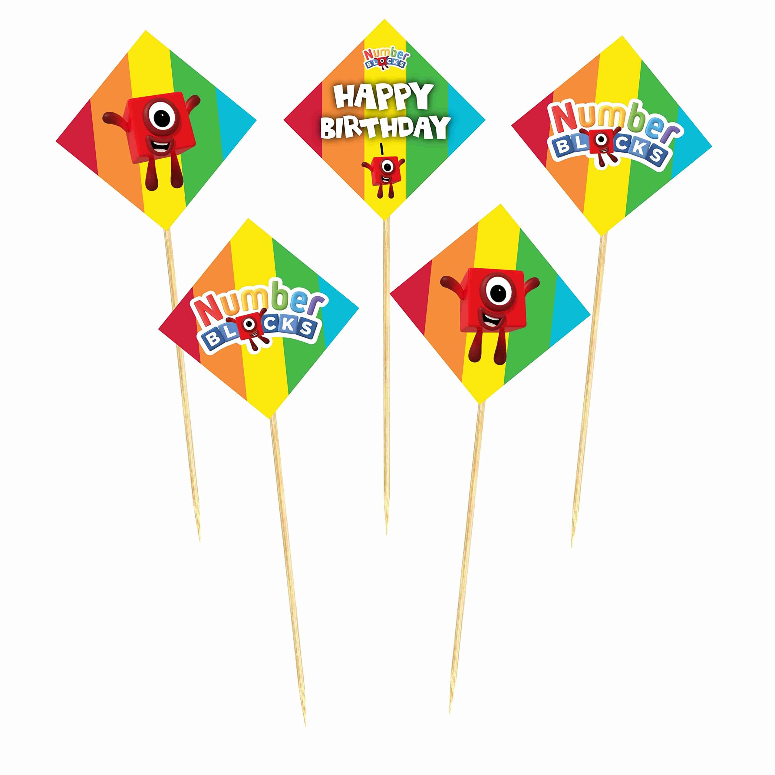 Balloonistics Number Blocks Theme Birthday Cake Toppers Math-Powered Learning & Fun Cake Decorations with Bamboo Sticks - Premium Cardstock "Step Squad" Toppers for Kids (Cake Topper - Pack of 10) thumbnail 2