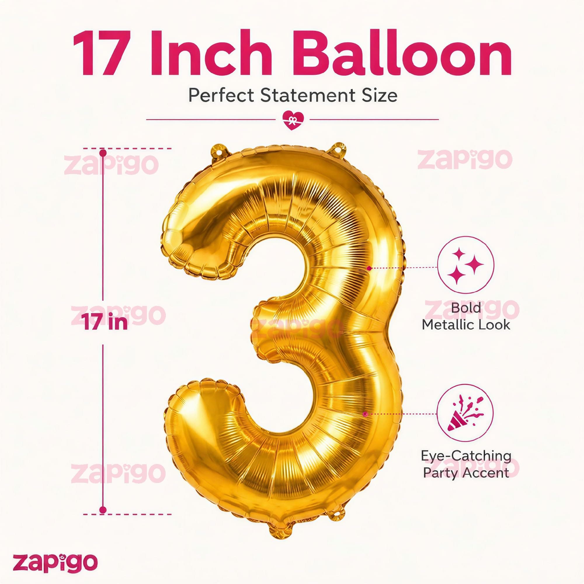 Balloonistics Gold Foil Number 3 Balloon – 16 Inch Golden Foil Number for Custom Age, Year & Phrase Party Decoration (Number 3) thumbnail 5