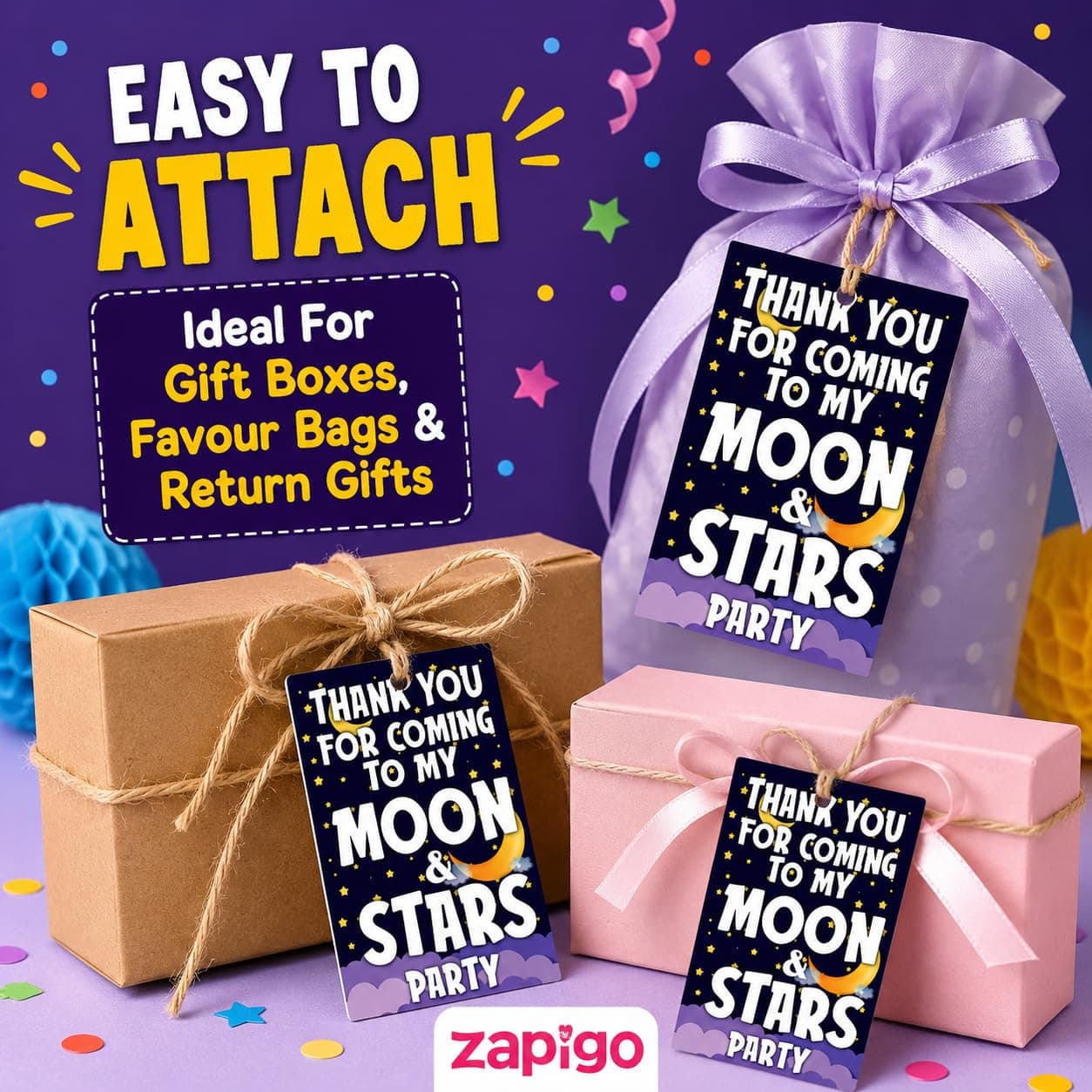 Balloonistics Moon and Stars Theme Birthday Thank You Cards - Pack of 20 Premium Cardstock Notes for Return Gifts - "Twinkle Twinkle Little Star" & Celestial Party Supplies, Double-Sided Favors Appreciation Tags (Thank you Cards - Pack of 20) thumbnail 6