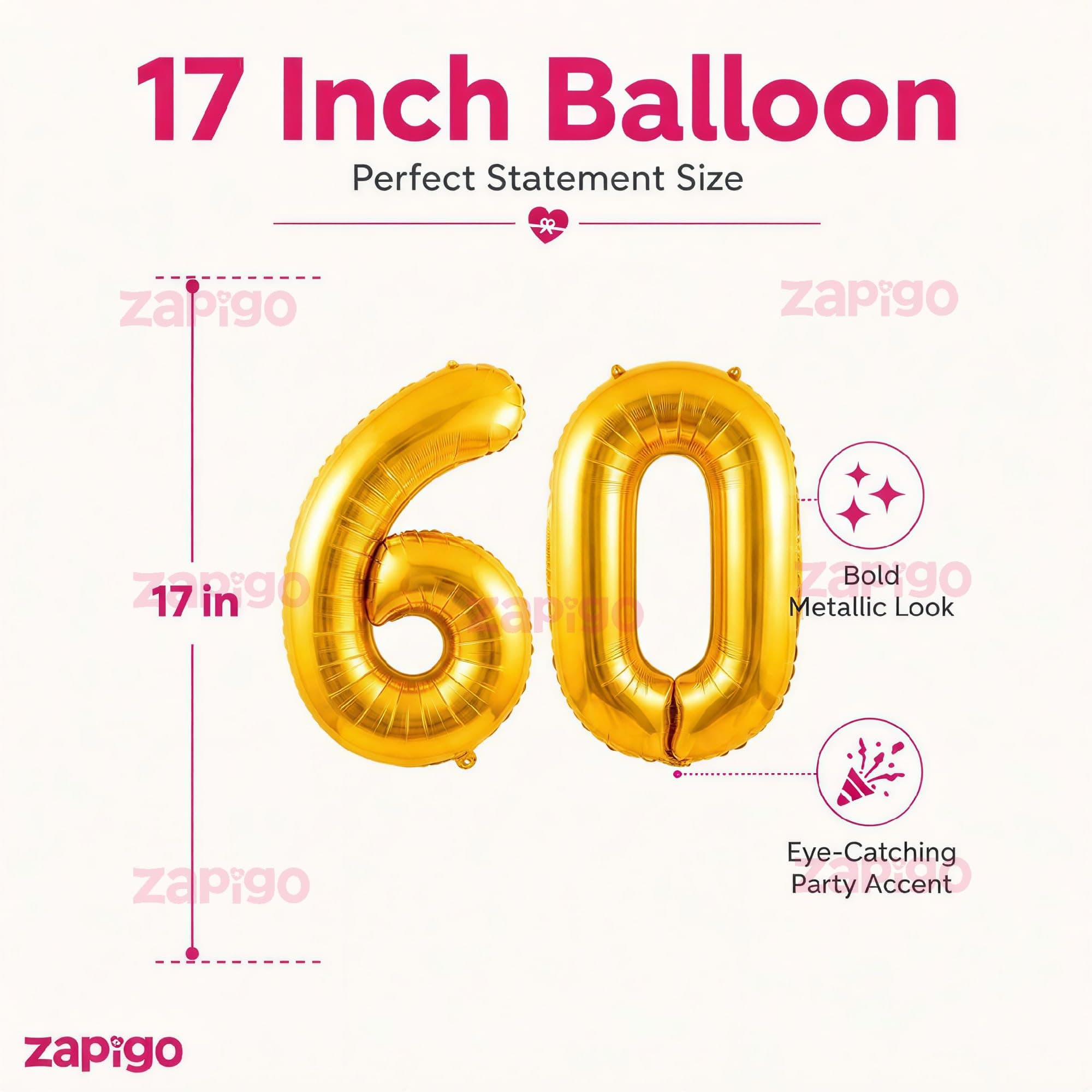 Balloonistics Gold Number 60 Foil Balloon – Large Metallic Gold Number Sixty Balloon for 60th Birthday, Diamond Anniversary & Six-Decade Milestone Party Decorations (Gold, Number 60) thumbnail 3