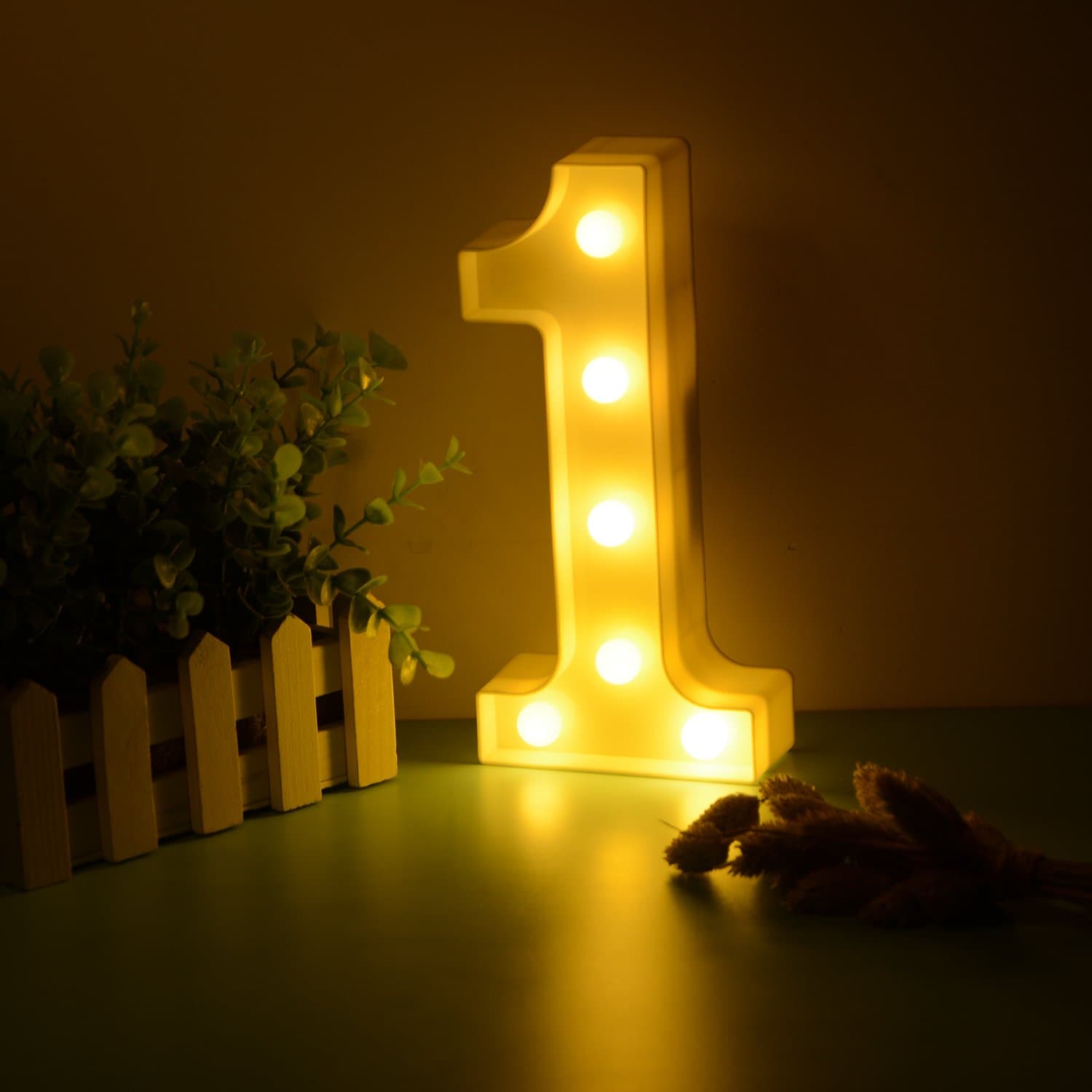 Balloonistics Warm White LED Marquee Number 1 Light - 9-Inch Cordless Battery-Operated Night Light - Standing Sign for First Birthday, Anniversary, Wedding & Home Decor (Number 1) thumbnail 1