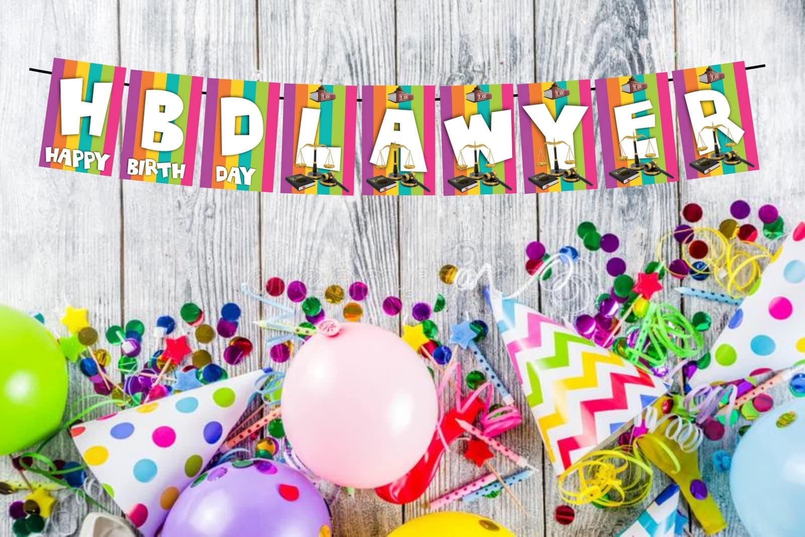 Balloonistics HBD Lawyer Happy Birthday Banner - Legal Theme Rainbow Cardstock Bunting - Attorney, Law School & Paralegal Party Decorations, "Case Closed: It's Your Birthday" Backdrop thumbnail 2