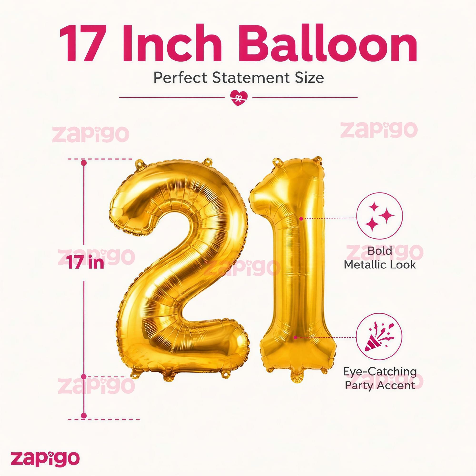 Balloonistics Number 21 Gold Foil Balloon – 17-Inch Metallic Gold “21” Balloon for 21st Birthday, Coming-of-Age & Milestone Party Decorations (Gold, Pack of 2) thumbnail 3