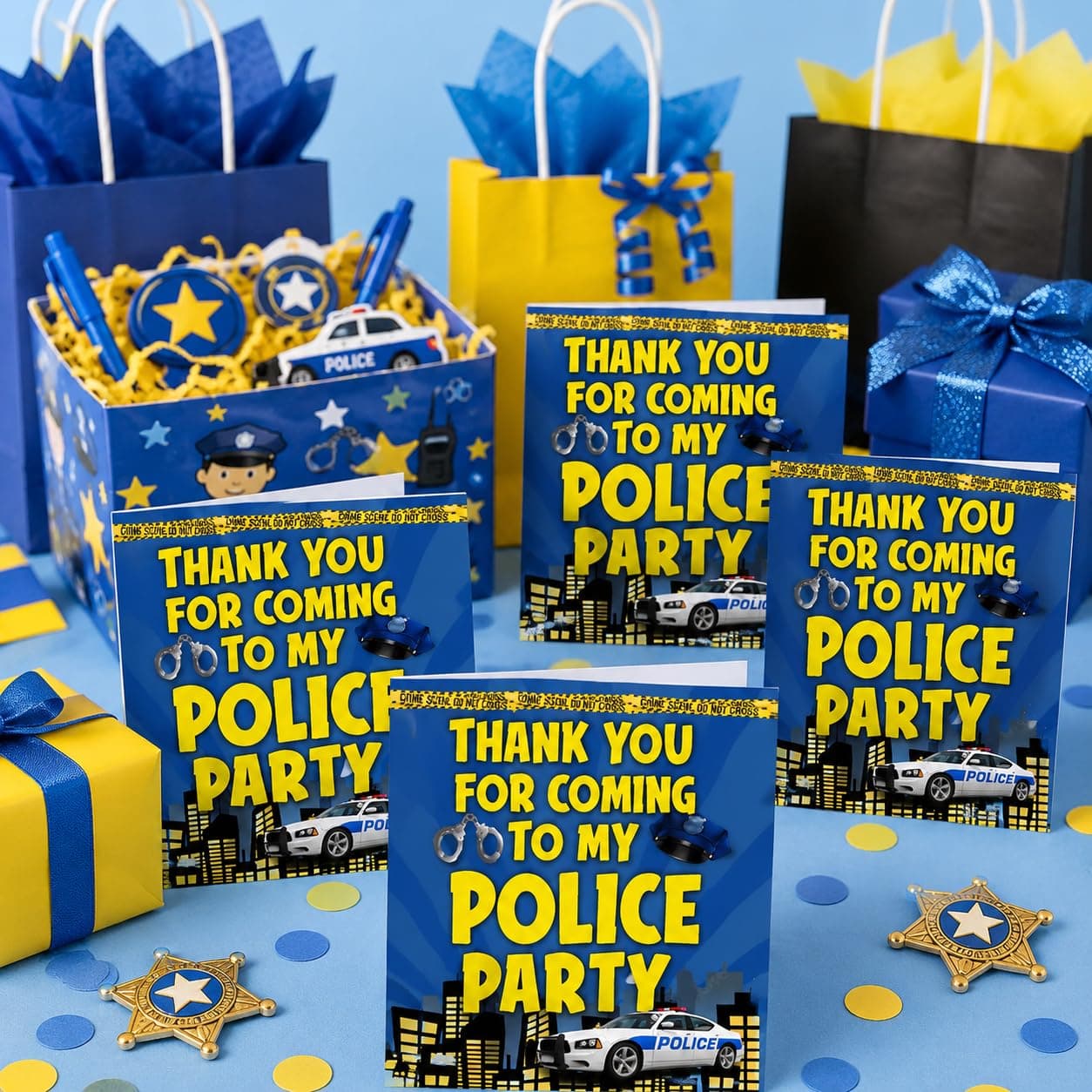 Balloonistics Police Theme Thank You Cards - Pack of 20 Premium Cardstock Notes - Law Enforcement Party Supplies, "Thanks for Reporting for Duty" Hero Appreciation Cards, Police Officer Birthday Stationery (Thank you Cards - Pack of 20) thumbnail 1