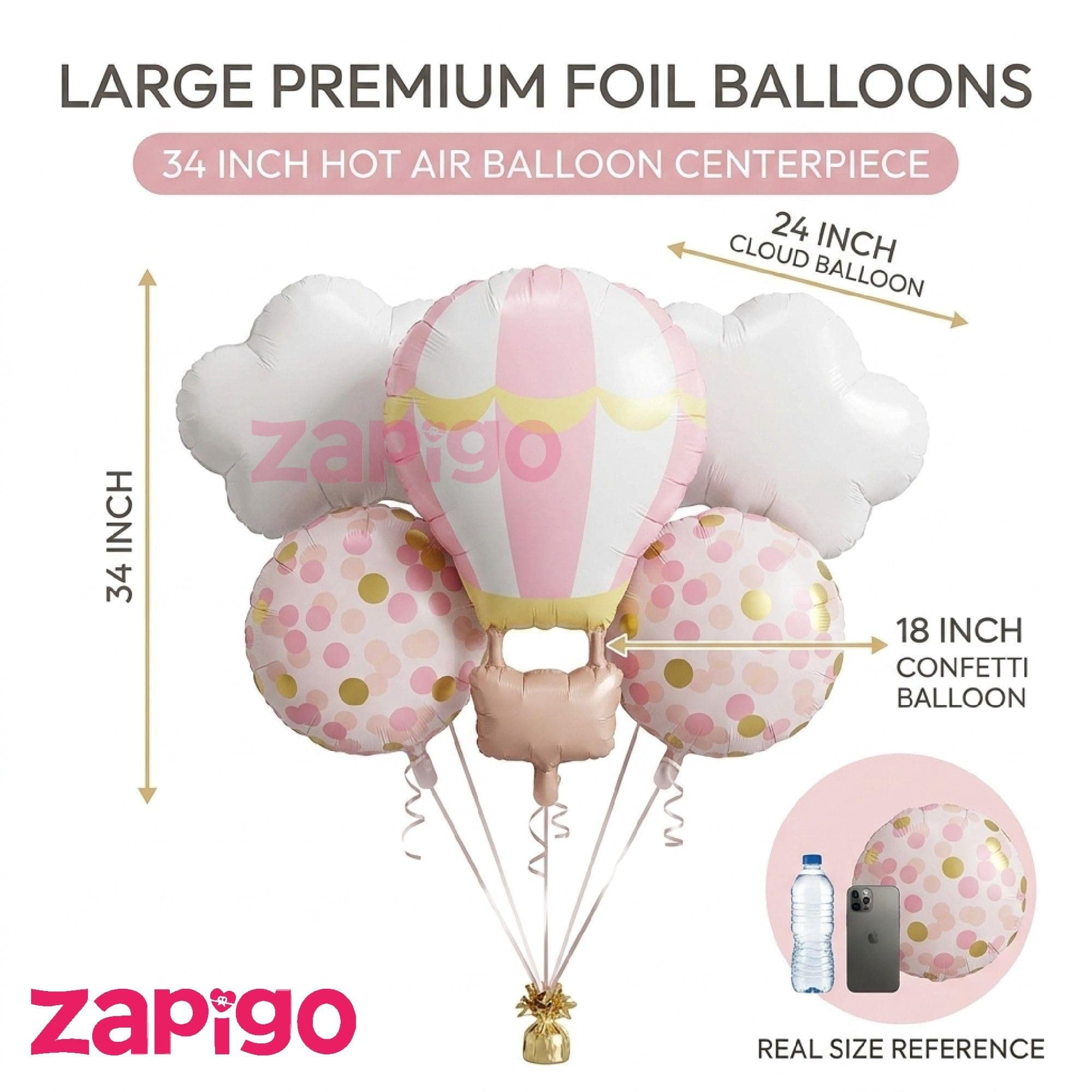 Balloonistics Pink Hotair Balloon And Clouds 1St Birthday Pink Cloud Theme Happy Birthday Balloon Bouquet Pack Of 5 thumbnail 3