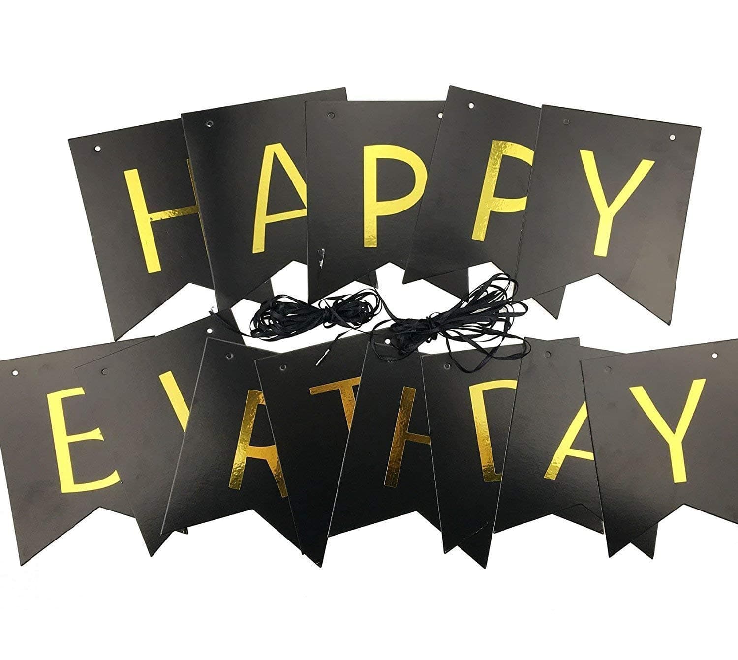 Balloonistics Happy Birthday Banner – Black & Gold Cardboard Bunting for Elegant Adult Birthday, Milestone Celebration & Sophisticated Party Decoration thumbnail 3