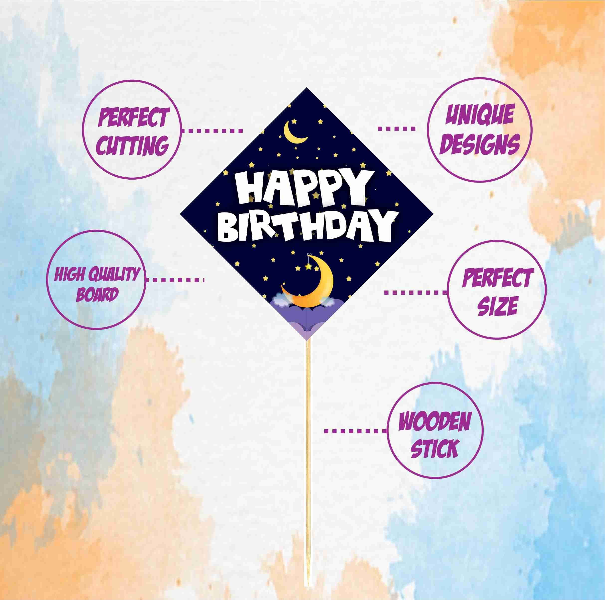 Balloonistics Moon and Stars Birthday Cake Toppers - Pack of 10 Double-Sided Cardstock Toppers with Bamboo Sticks - Twinkle Twinkle Little Star & Celestial Theme Party Decorations, Over the Moon Cake Decor(Cake Topper - Pack of 10) thumbnail 5