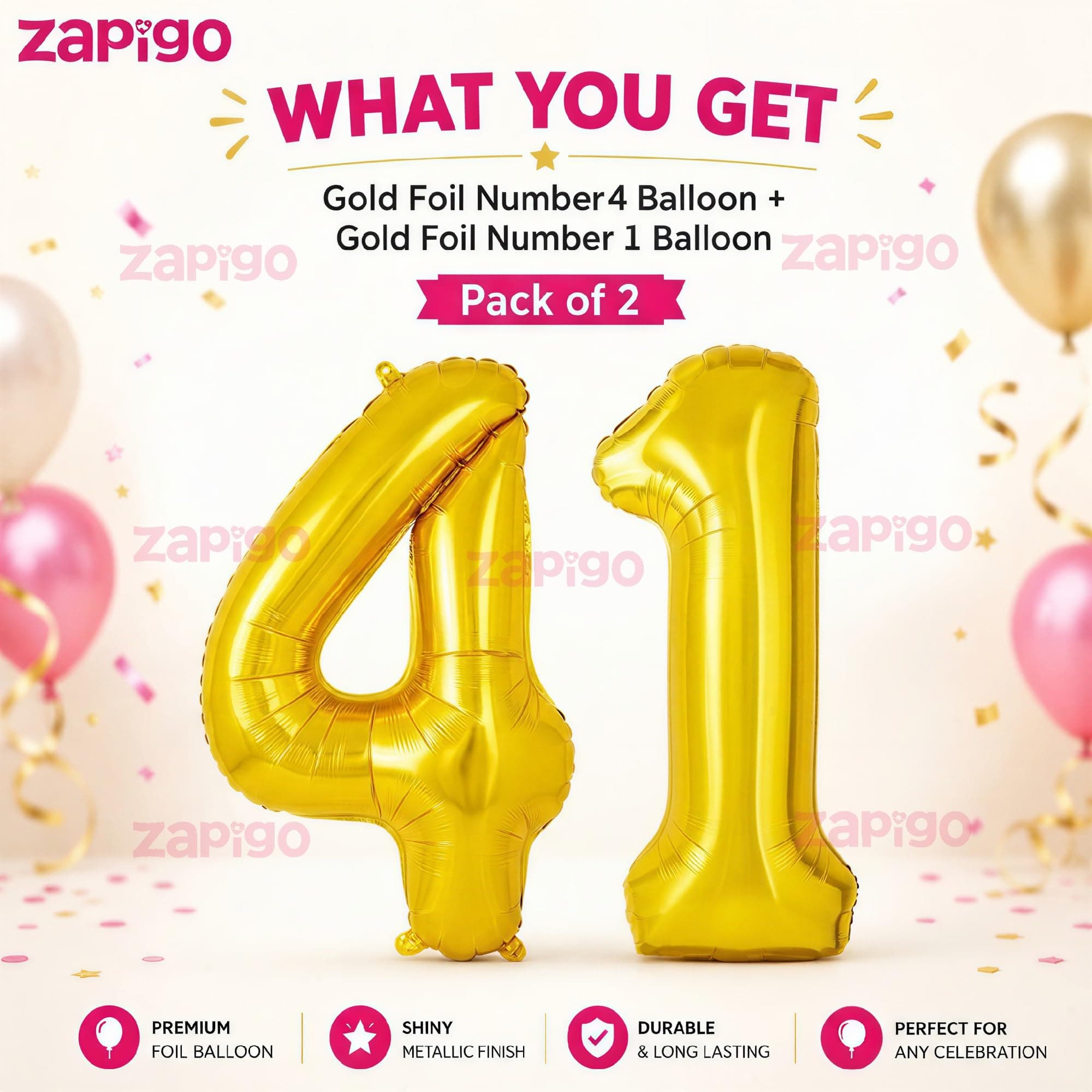 Balloonistics Gold Number 41 Foil Balloon – Number Balloon for 41st Birthday & Anniversary Celebrations thumbnail 2