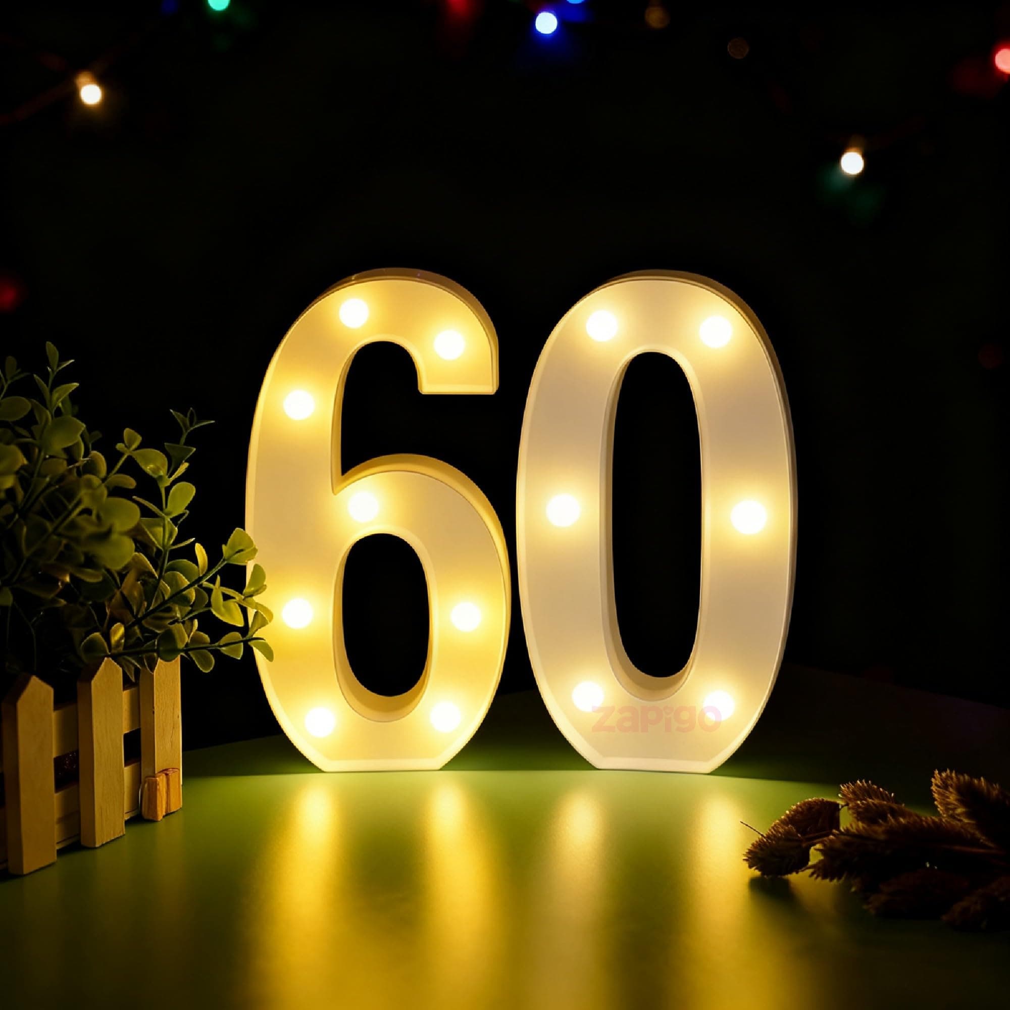 Balloonistics LED Marquee Number 60 Light - Cordless Battery-Operated Light Up Number Sign for 60th Birthday, Anniversary, Wedding, Party Decoration, Photo Booth Backdrop, Cake Table Decor
