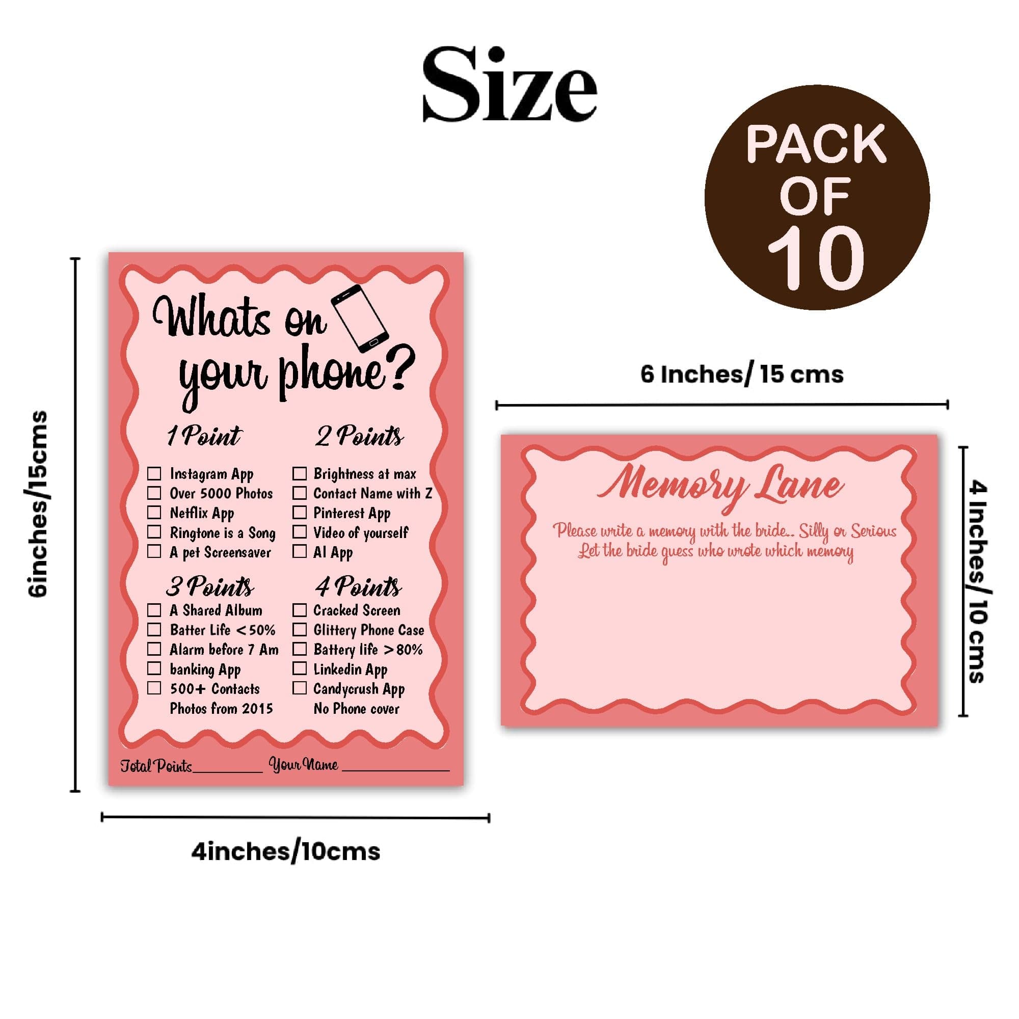 Balloonistics 2-in-1 Bridal Shower Game Cards – Pack of 10 Double-Sided Cards – “What’s on Your Phone?” & “Favourite Memory with the Bride” – Premium Pink Floral Bachelorette & Hens Party Supplies thumbnail 2