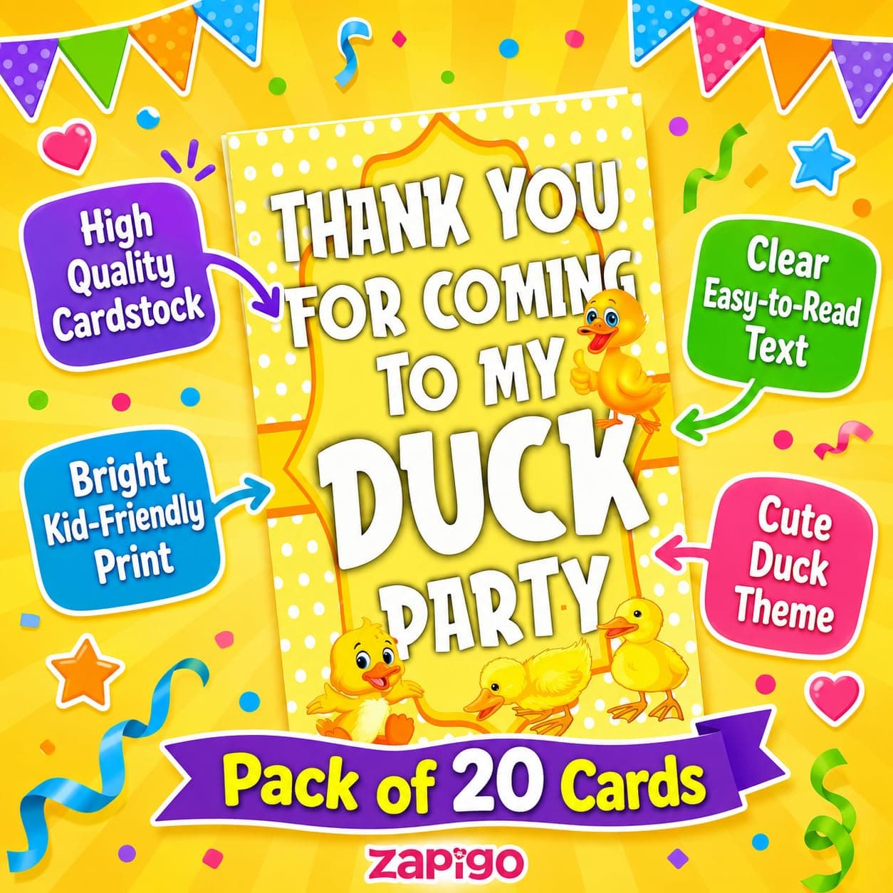 Balloonistics Duck Theme Thank You Cards - Pack of 20 Rubber Ducky Birthday Note Cards - Premium Cardstock Double-Sided "Thanks for Making a Splash" Stationery, Whimsical Bubble & Yellow Ducky Gratitude Cards (Thank you Cards - Pack of 20) thumbnail 5