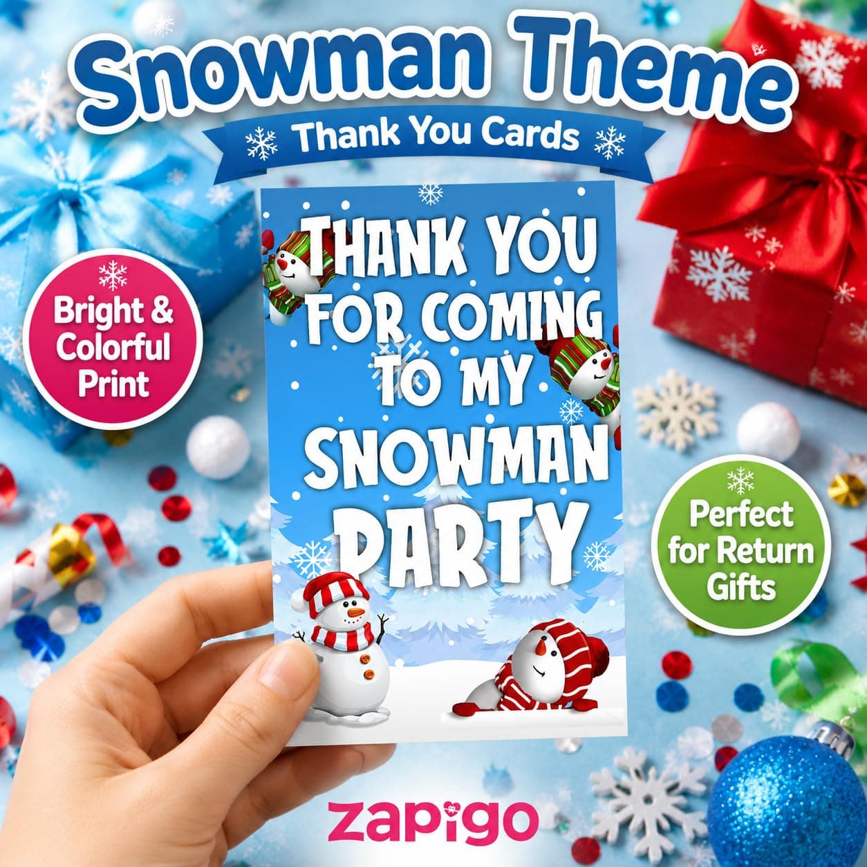 Balloonistics Snowman Birthday Thank You Cards - Pack of 20 Premium Cardstock Notes - Winter Wonderland Party Supplies, Frosty Theme "Thanks for Coming" Appreciation Cards, Holiday Season Birthday Stationery (Thank you Cards - Pack of 20) thumbnail 2
