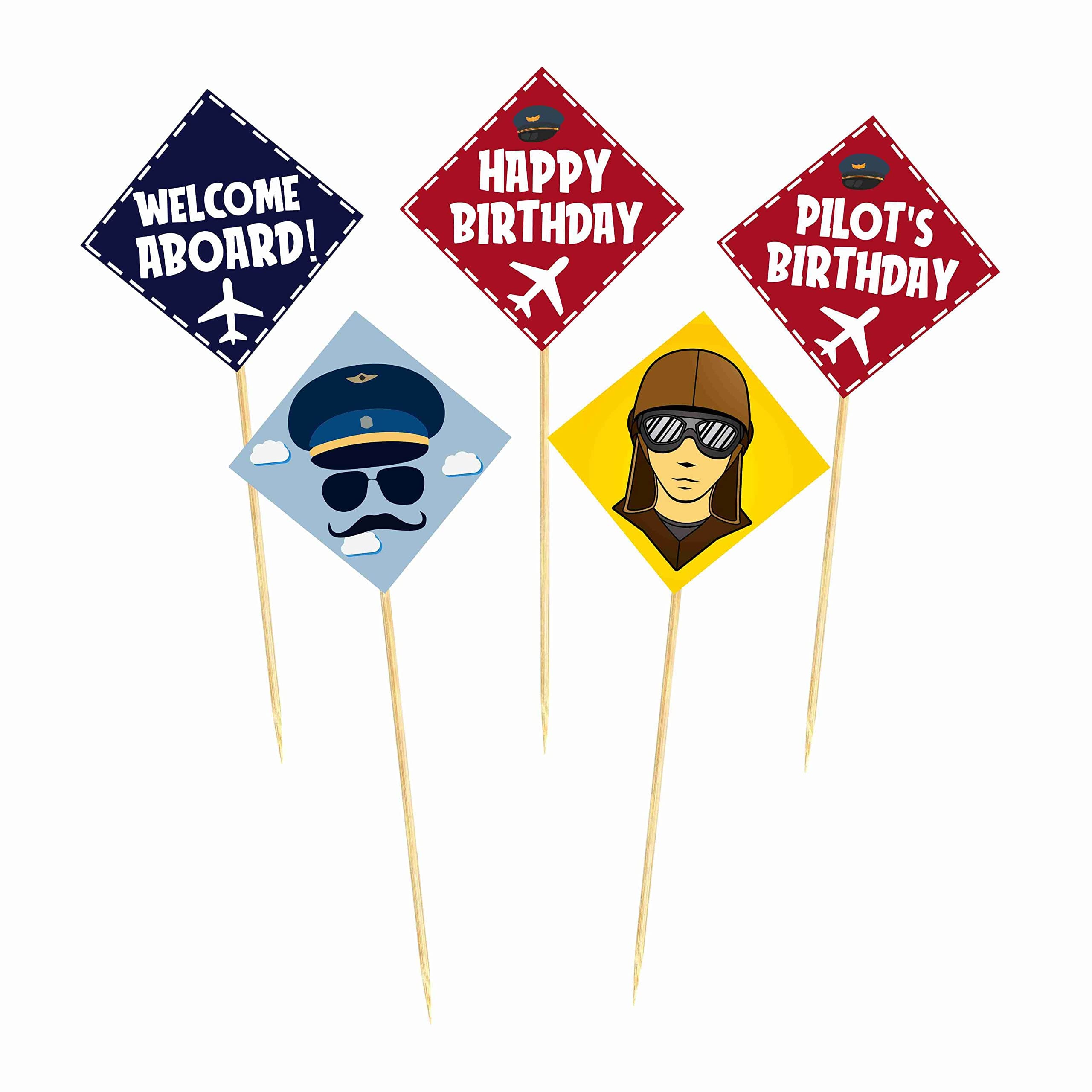 Aeroplane Theme Cake Toppers Blue & Red Cardstock Airplane Cake Decorations Pilot & Aviation Theme Party Supplies for Boys 1st Birthday, Time Flies, Cake Smash Props (Cake Topper - Pack of 10) thumbnail 2