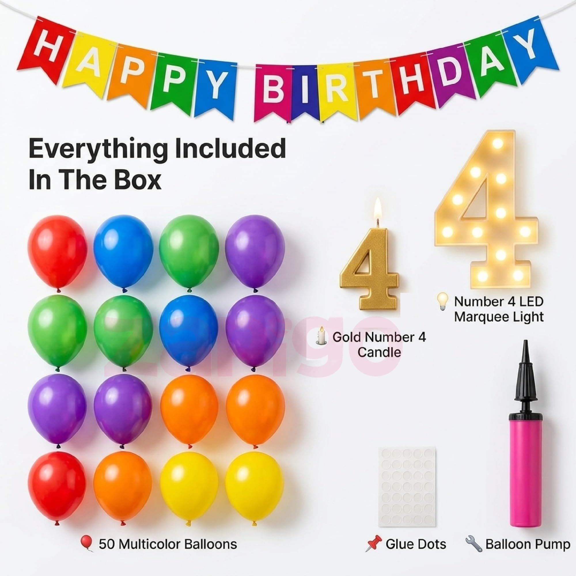 Balloonistics 55-Piece 4th Birthday Decoration Kit – Number 4 Foil Balloon, Happy Birthday Banner, Latex Balloons & Arch Tools for Party Room Decor, Balloon Garland, Photo Booth Backdrop thumbnail 6