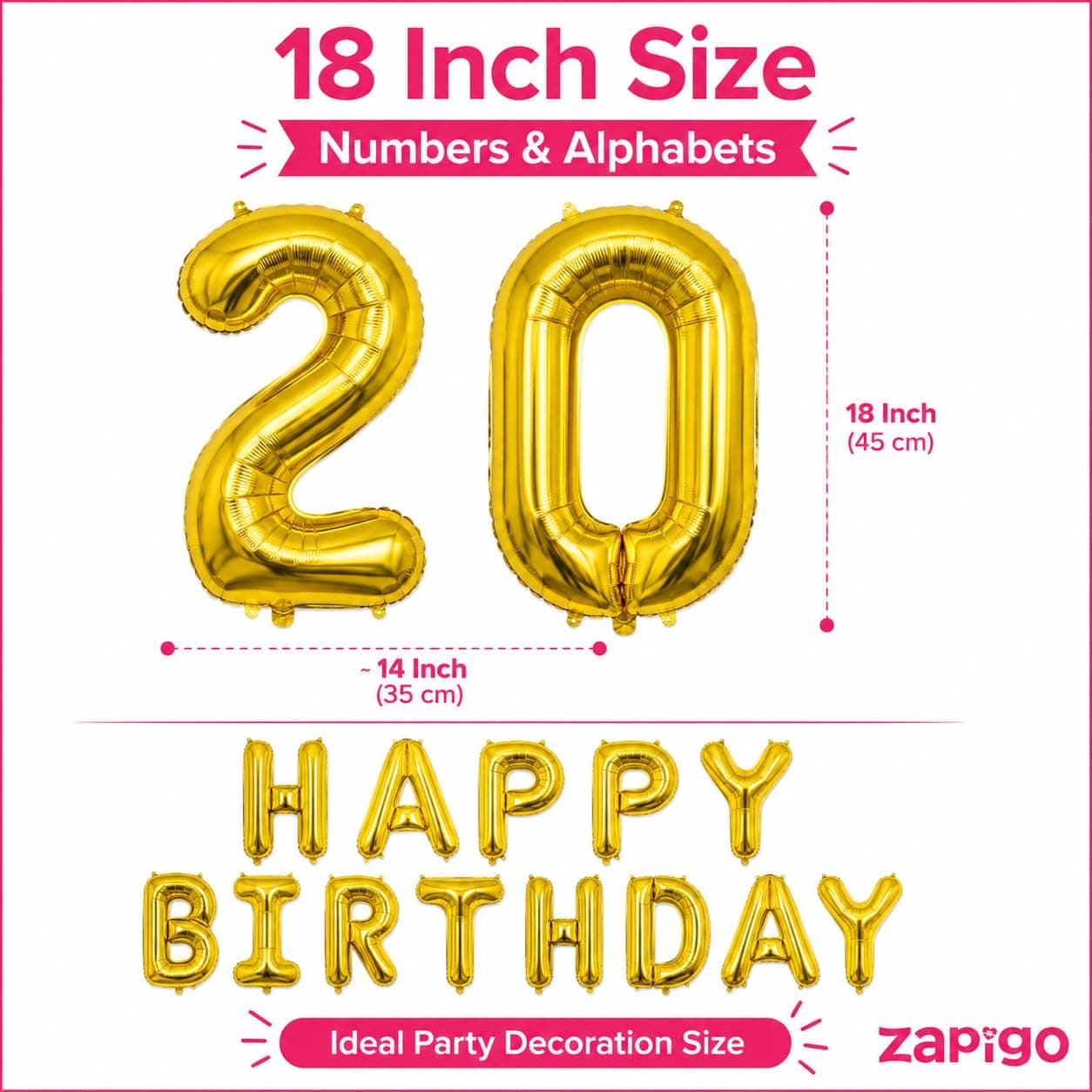 Balloonistics Happy Birthday Letter Golden Foil Balloons and Number Golden Foil Balloon for Party Decoration (Number 20) thumbnail 4