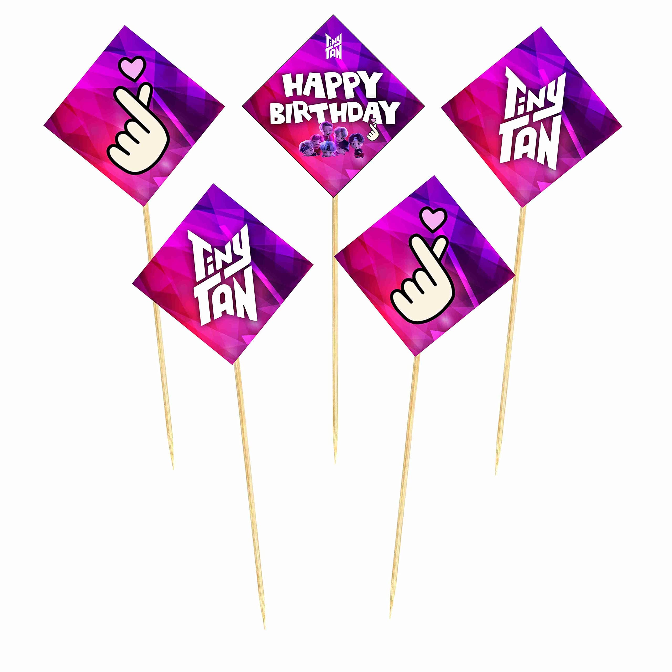 Balloonistics TinyTan Cake Topper - Large Double-Sided Cardstock K-Pop Decoration - Purple BTS-Inspired Chibi Character Cake Sign featuring All 7 Members - RM, Jin, SUGA, j-hope, Jimin, V, & Jung Kook (Cake Topper - Pack of 10) thumbnail 2