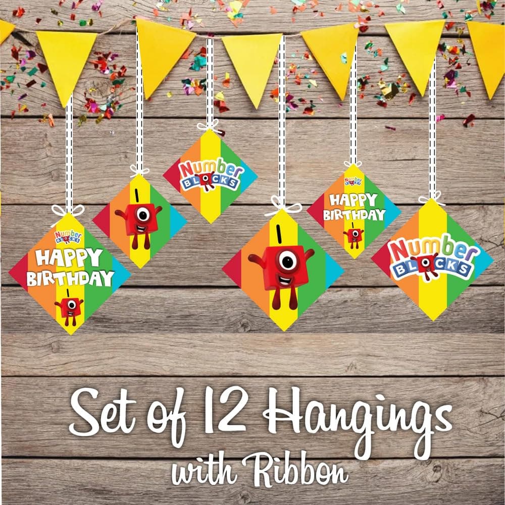 Balloonistics Number Blocks Theme Birthday Hanging Decorations - Pack of 12 Double-Sided Cardstock Cutouts - Math-Powered "Step Squad" Learning Party Decor, Numberland Ceiling Hangings (Hangings - Pack of 12) thumbnail 2