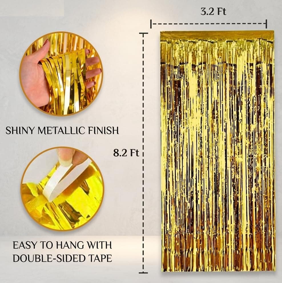 Balloonistics 46 Pcs Black & Gold Happy Birthday Decoration Kit – Metallic Balloons & Golden Foil Curtain for Birthday Theme Parties thumbnail 4