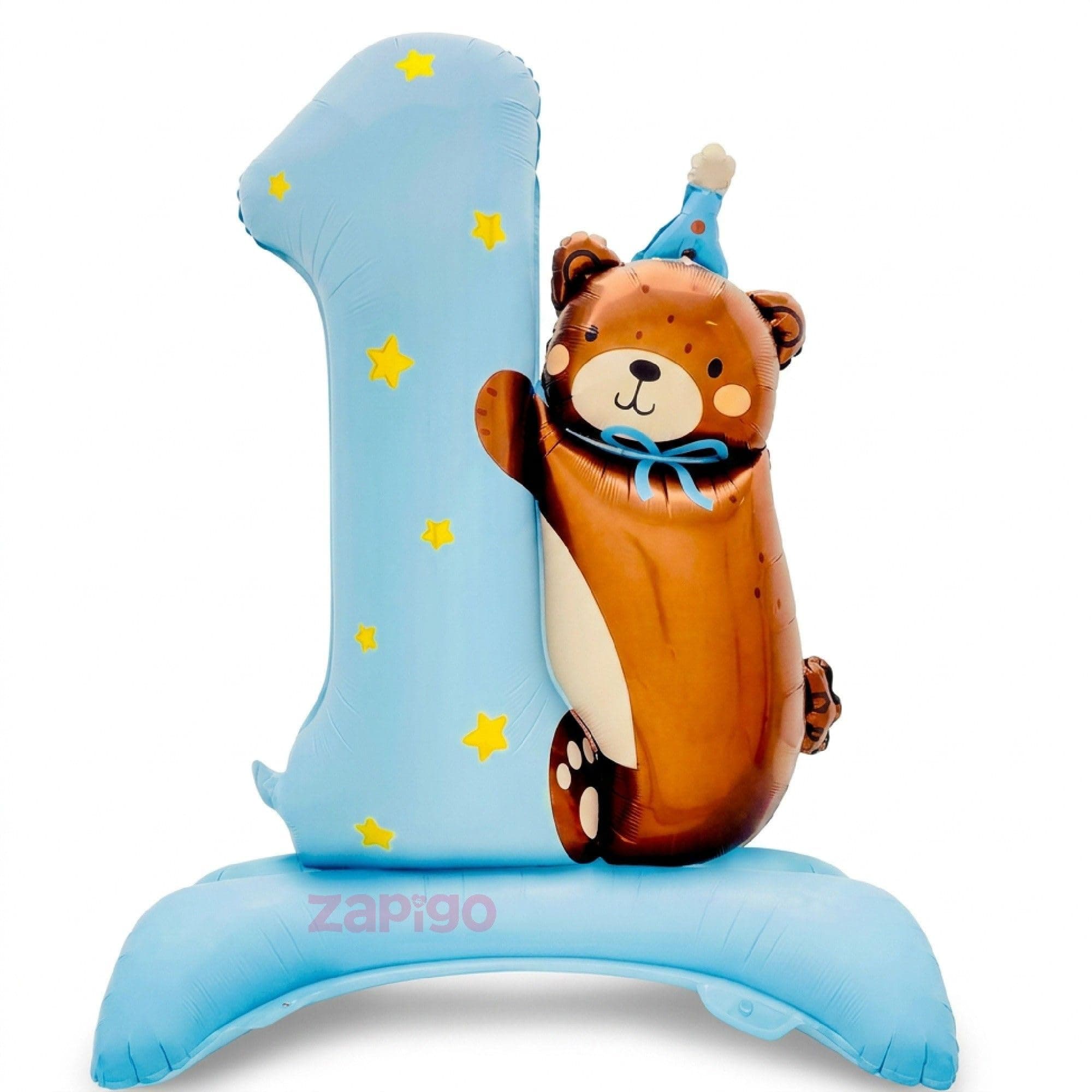 Balloonistics Number 1 Self Standing Blue Foil Balloon With Teddy Bear thumbnail 1