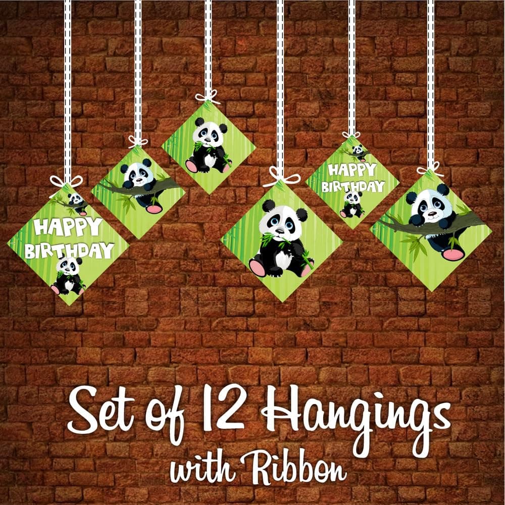 Panda Theme Happy Birthday Hanging Decorations - Pack of 12 - Double-Sided Cardstock Party Hangings - Cute Panda Bear & Bamboo Jungle Ceiling Decor for Boys & Girls (Hangings - Pack of 12) thumbnail 5