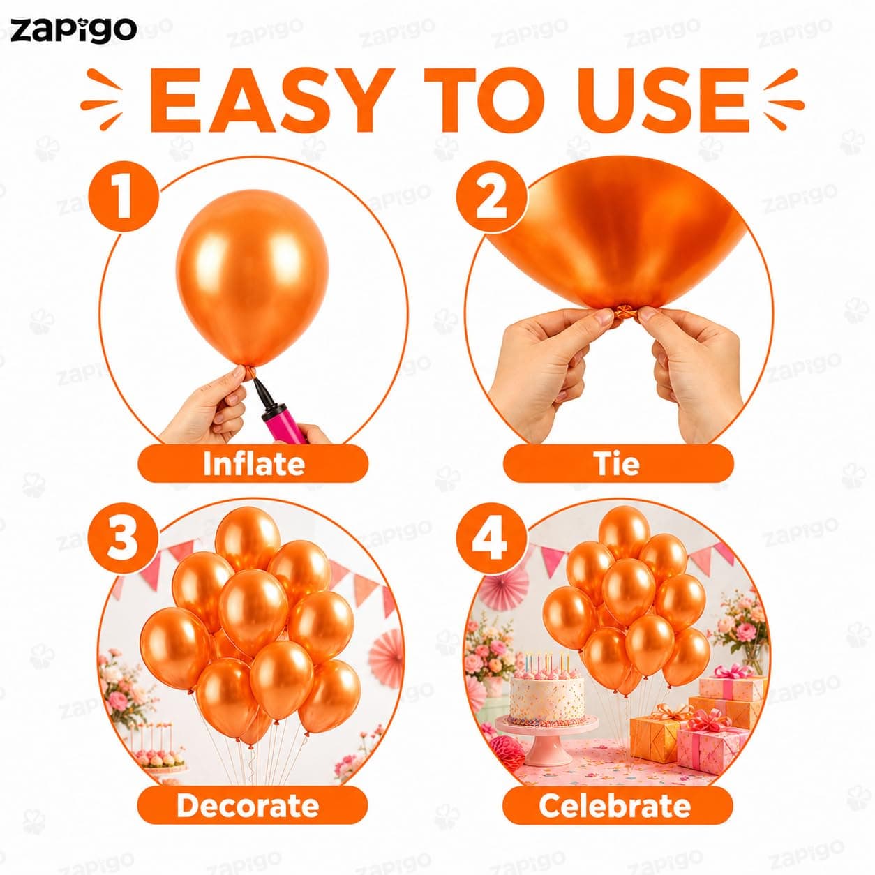 Balloonistics 25-Pack Metallic Pearl Finish Orange Latex Balloons – Shiny Bright Orange Balloons for Birthday, Halloween, Tropical Theme & Cheerful Party Decoration thumbnail 7