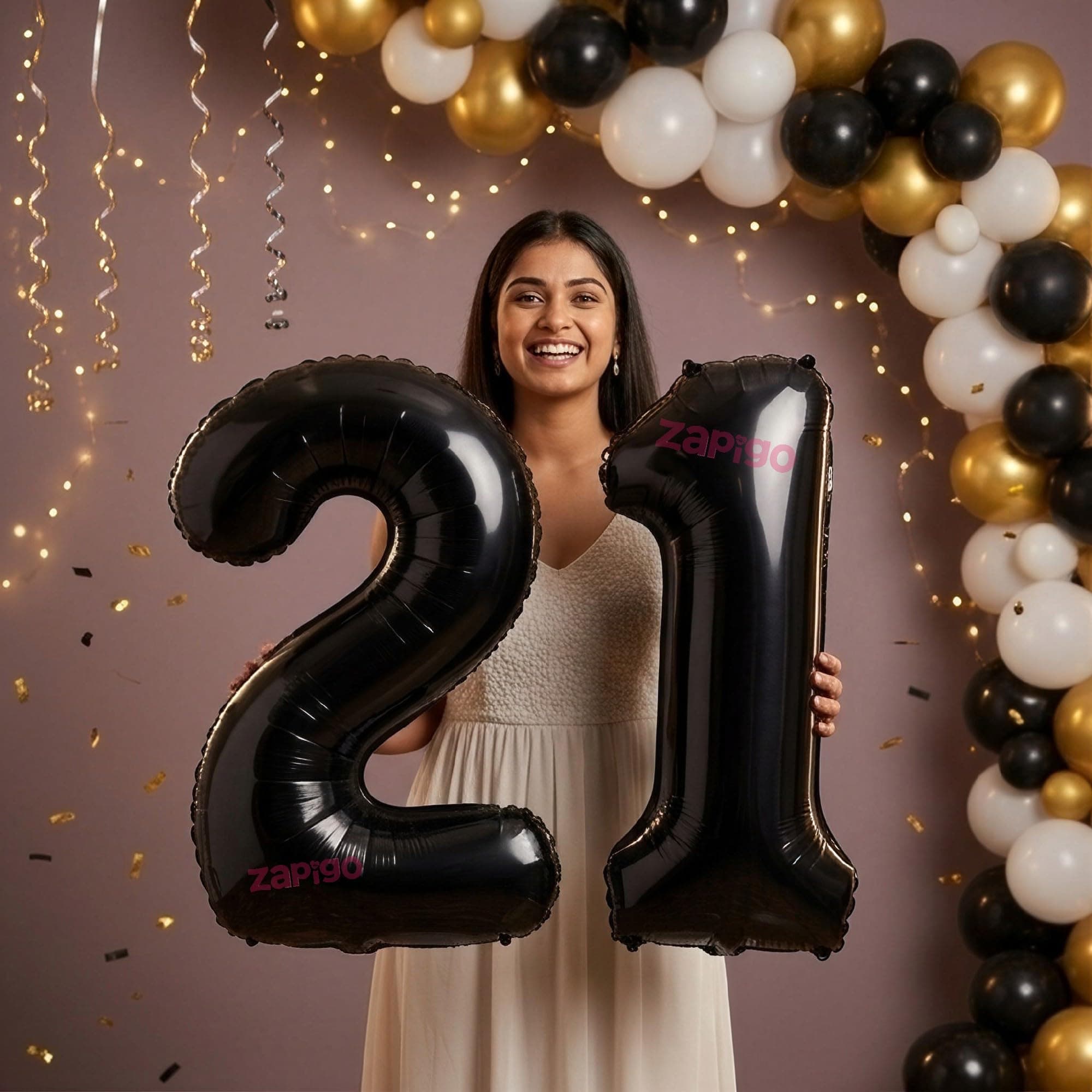 Balloonistics Black 40-Inch Foil Number 21 Balloon - Fill with Helium or Air for 21st Birthday, Anniversary, New Year Party Decoration, Photo Booth Backdrop, Cake Table Decor thumbnail 1