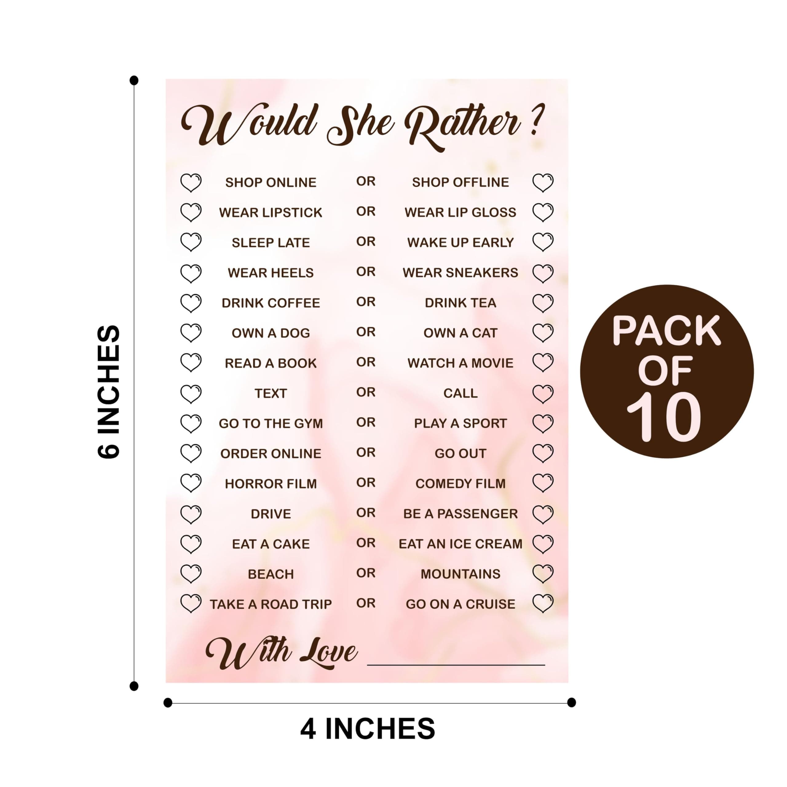 Balloonistics “Would She Rather?” Bridal Shower Game Cards – Pack of 10 – Elegant Pink & Gold Activity Cards for Hen Parties, Weddings & Bachelorette Celebrations – Premium Cardstock thumbnail 2