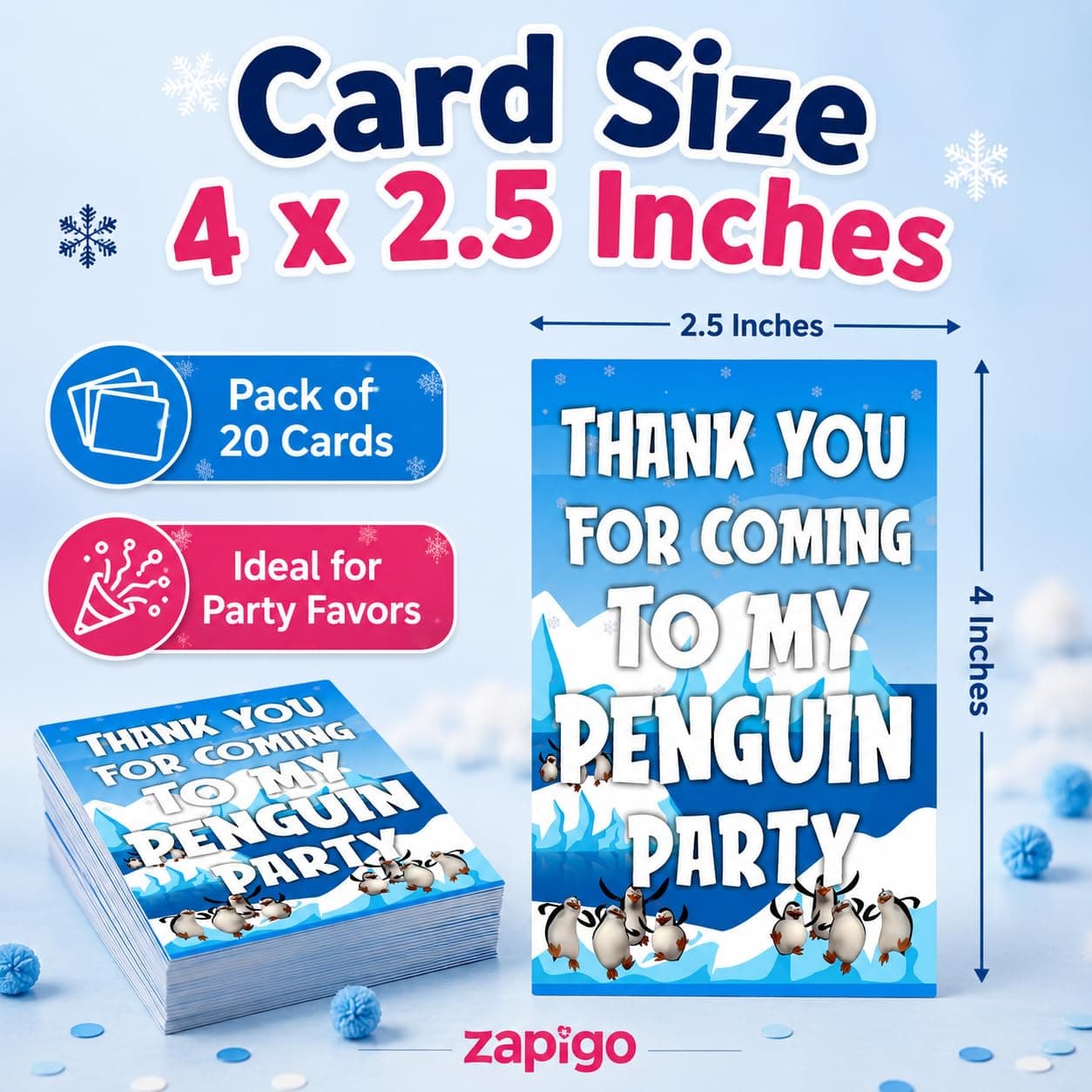 Balloonistics Penguin Happy Birthday Thank You Cards - Pack of 20 Premium Cardstock Notes - Cute Winter Theme Party Supplies, "Thanks for Sliding By" Kids Appreciation Cards with Envelopes (Thank you Cards - Pack of 20) thumbnail 6
