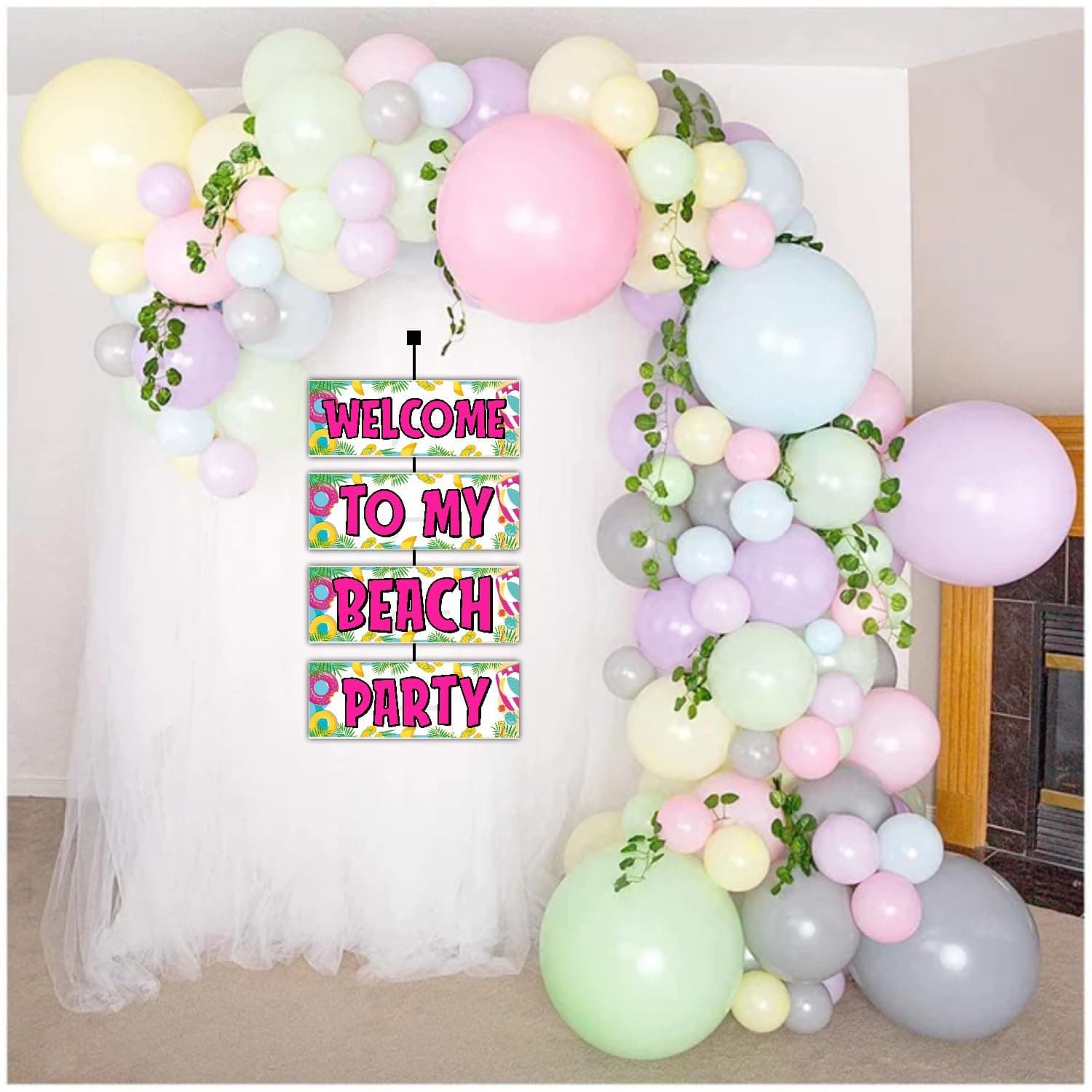 Balloonistics Beach Birthday Welcome Board - 2.3 Feet Premium Cardstock Summer Theme Party Banner - Tropical Pool Party & Luau Decorations for Indoor & Outdoor Use, Includes Hanging Ribbons - Sun, Sand & Surf Design (Welcome Outdoor Board) thumbnail 4
