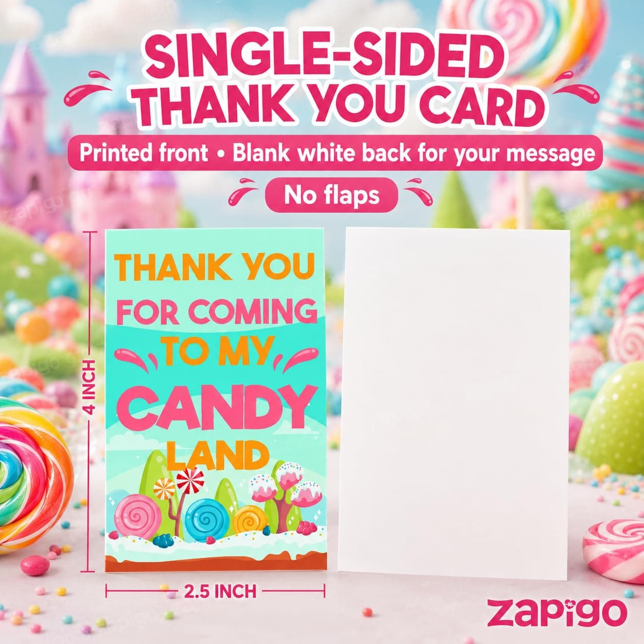 Balloonistics Candy Theme Birthday Thank You Cards - Pack of 20 Vibrant "Sweet Shop" Note Cards with Envelopes - Double-Sided Cardstock Fill-in Appreciation Cards, Candyland Party Favors (Thank you Cards - Pack of 20) thumbnail 8