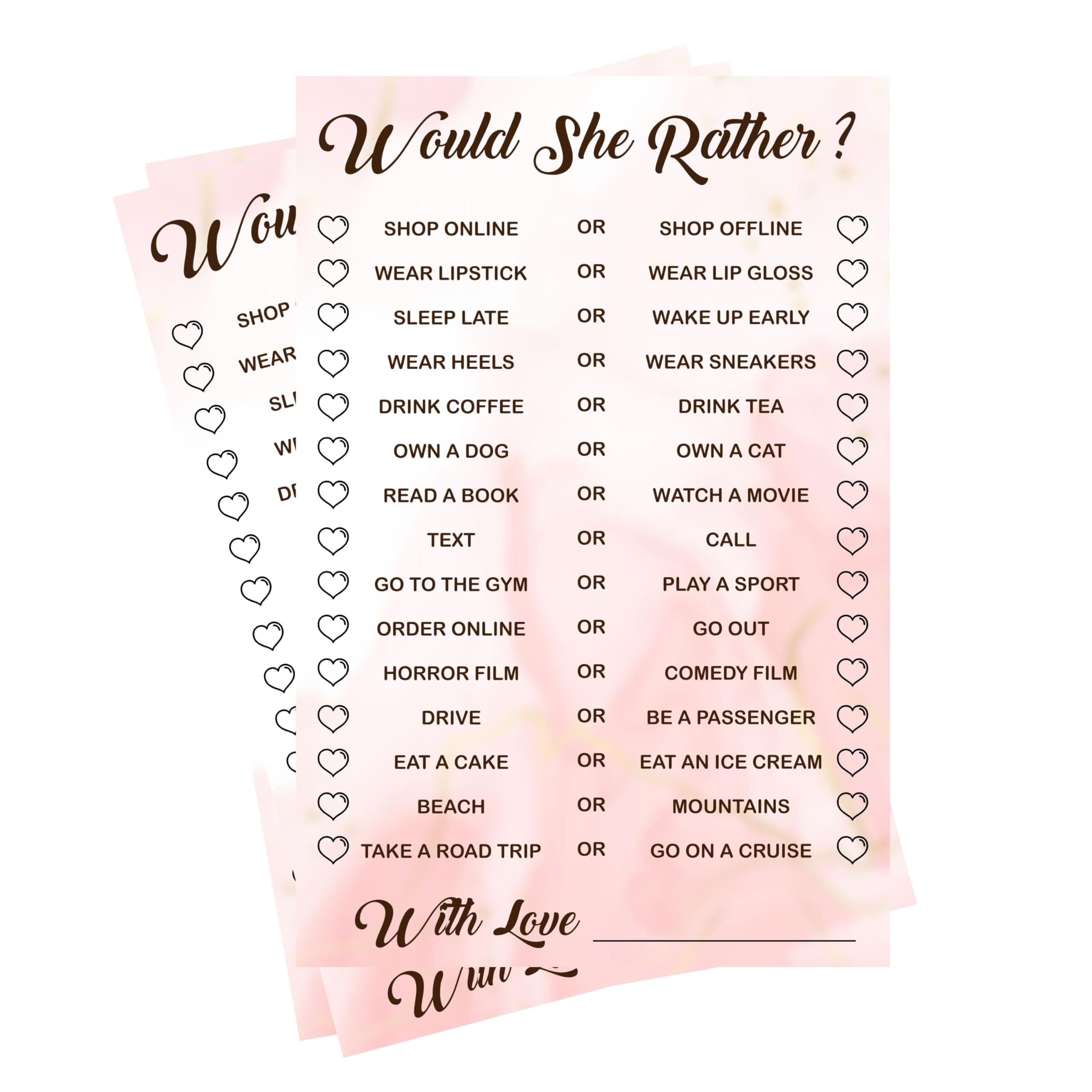 Balloonistics “Would She Rather?” Bridal Shower Game Cards – Pack of 10 – Elegant Pink & Gold Activity Cards for Hen Parties, Weddings & Bachelorette Celebrations – Premium Cardstock thumbnail 1