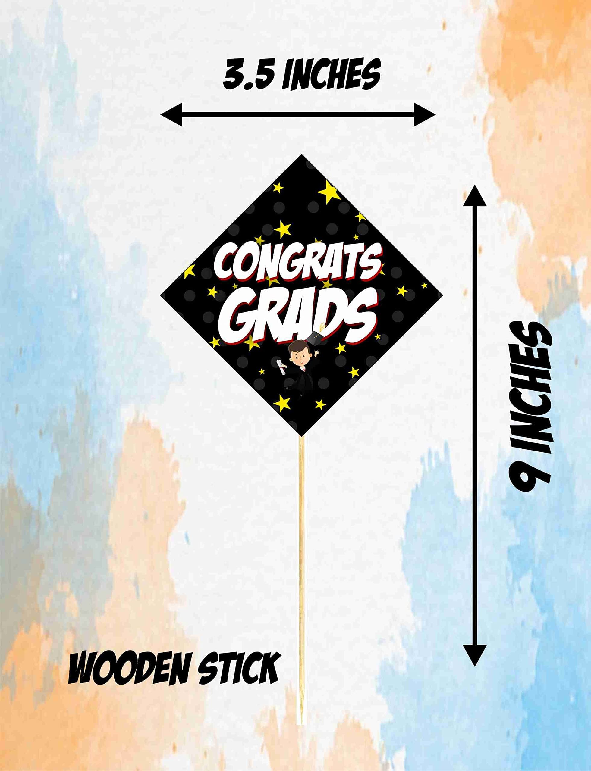 Balloonistics Congrats Graduate Cake Toppers – Pack of 10 Premium Cardstock Picks – Elegant Black & Gold Class of 2026 Graduation Party Decorations thumbnail 3