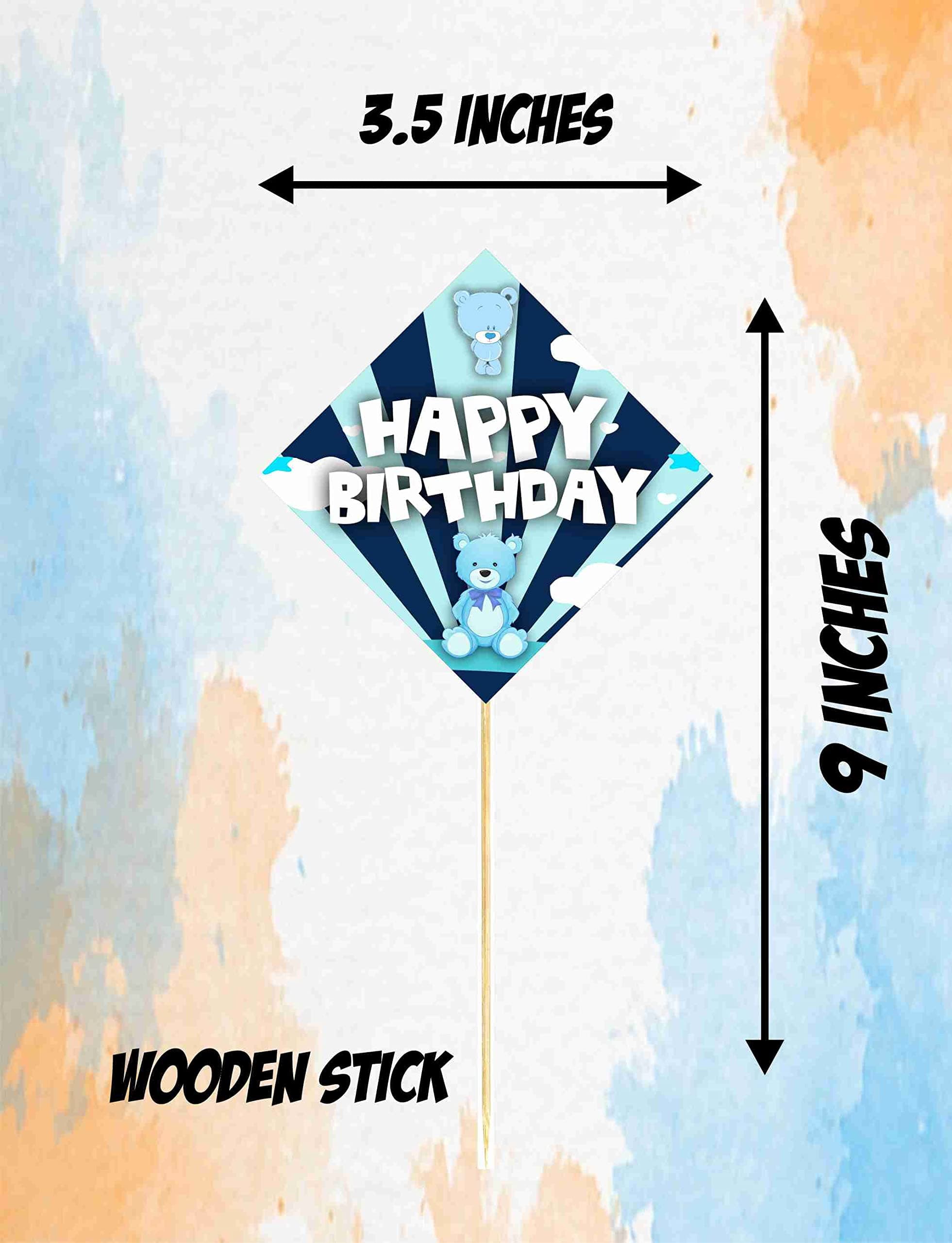 Balloonistics Blue Teddy Bear Happy Birthday Cake Toppers - Pack of 10 Premium Cardstock Cake Decorations - Double-Sided Cuddly Bear Theme Toppers with Bamboo Sticks for Boys’ Birthdays & Kids' Parties (Cake Topper - Pack of 10) thumbnail 3