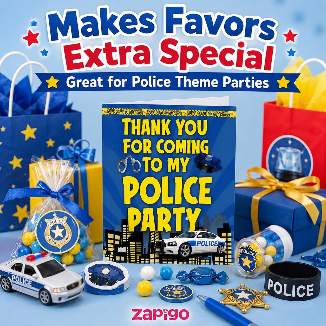 Balloonistics Police Theme Thank You Cards - Pack of 20 Premium Cardstock Notes - Law Enforcement Party Supplies, "Thanks for Reporting for Duty" Hero Appreciation Cards, Police Officer Birthday Stationery (Thank you Cards - Pack of 20) thumbnail 8