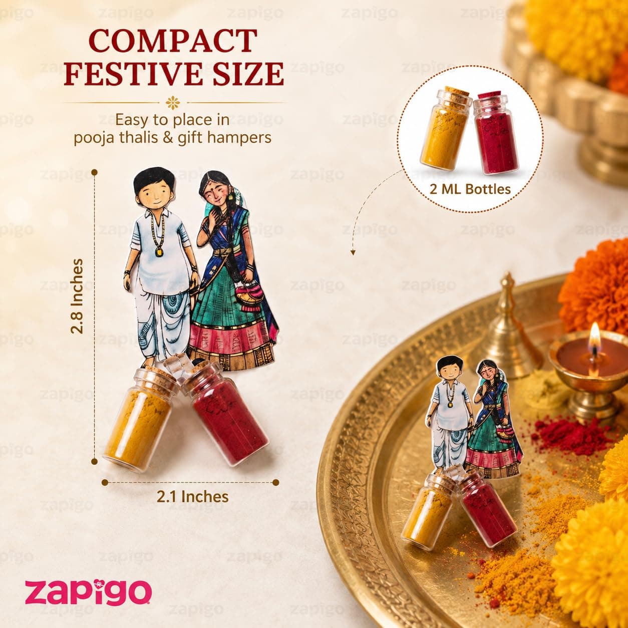 Habba Wedding Couple Haldi Kumkum Set for Guests, Printed Cut-Out with Mini Dome Glass Bottles of Haldi & Kumkum, Traditional Wedding Pooja Return Gift (Kalyanam, Vivah, Lagna), Pack of 5 thumbnail 8